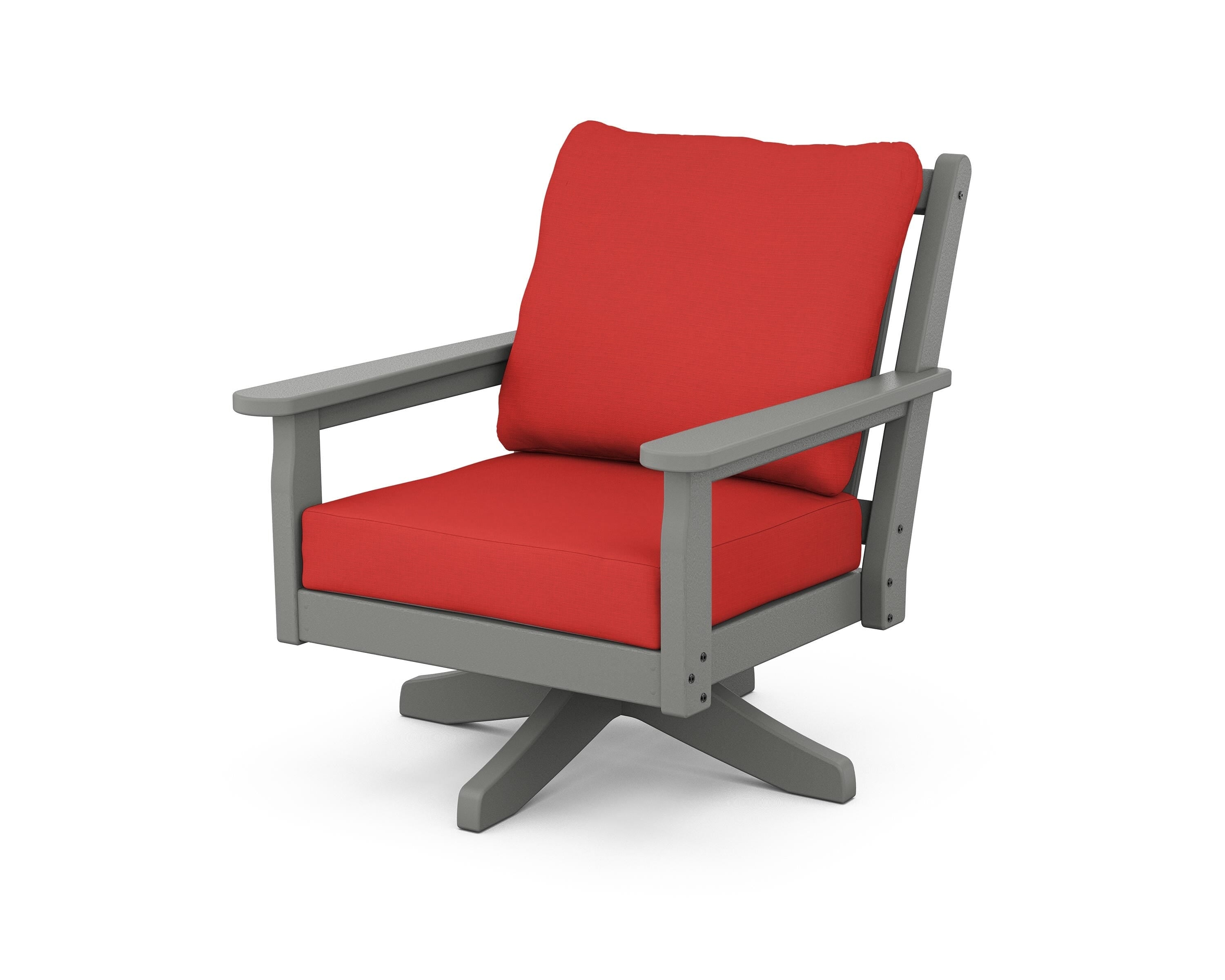 POLYWOOD® Chippendale Deep Seating Swivel Chair in Slate Grey / Crimson Linen