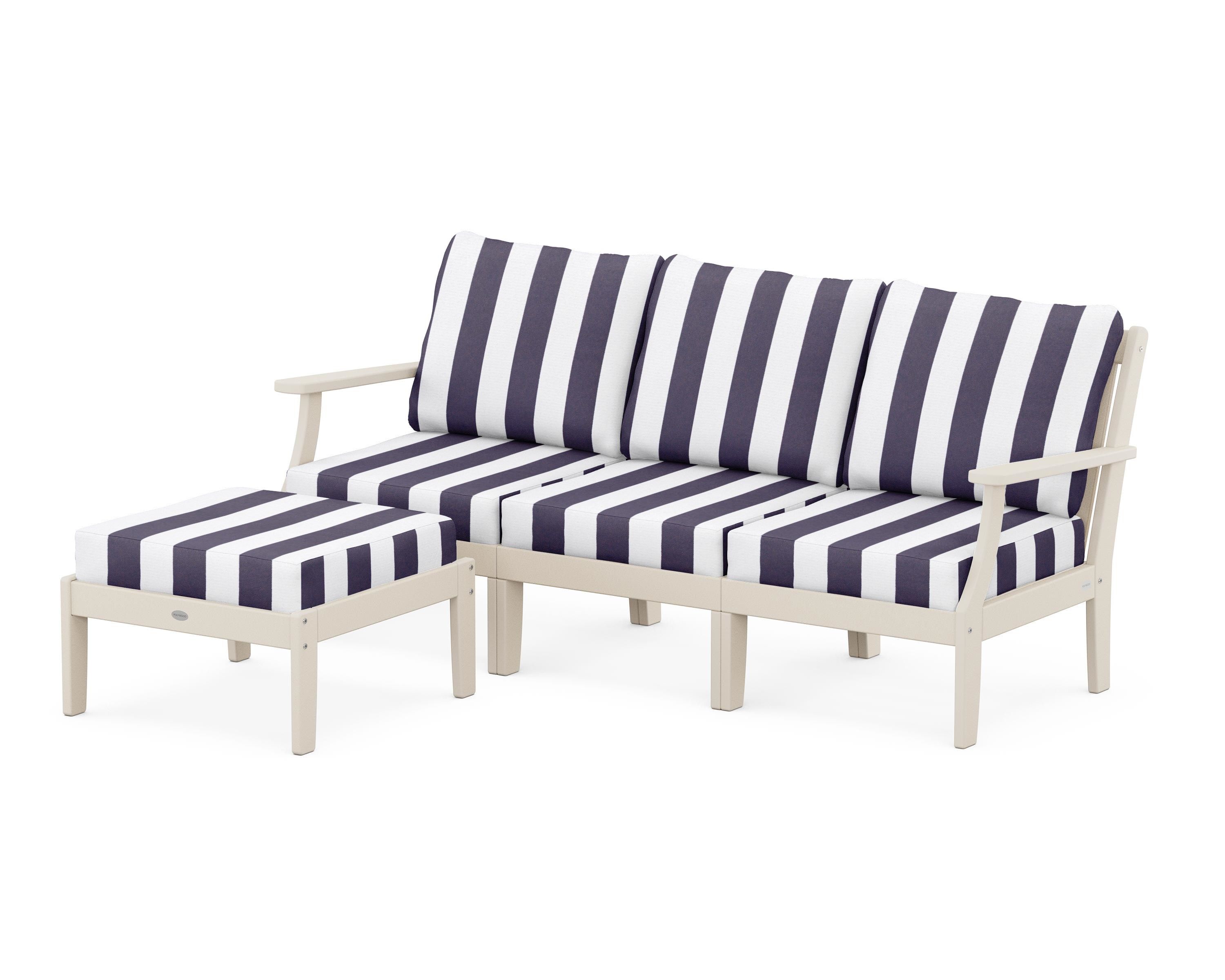 POLYWOOD® Braxton Modular 4-Piece Deep Seating Set with Ottoman in Sand / Cabana Stripe Navy