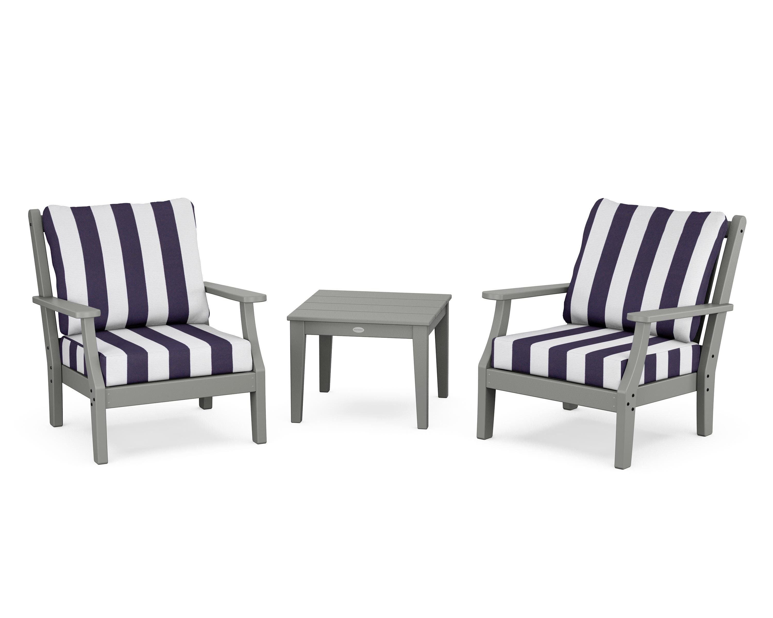 Country Living Wovendale 3-Piece Deep Seating Set in Slate Grey / Cabana Stripe Navy