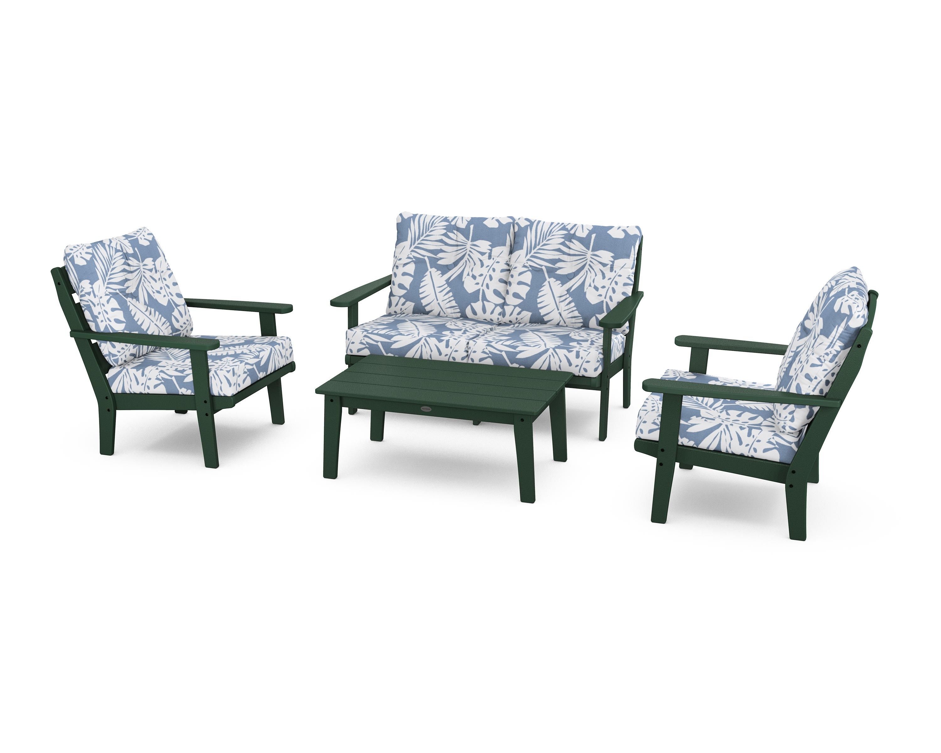 POLYWOOD® Lakeside 4-Piece Deep Seating Set in Green / Leaf Sky Blue