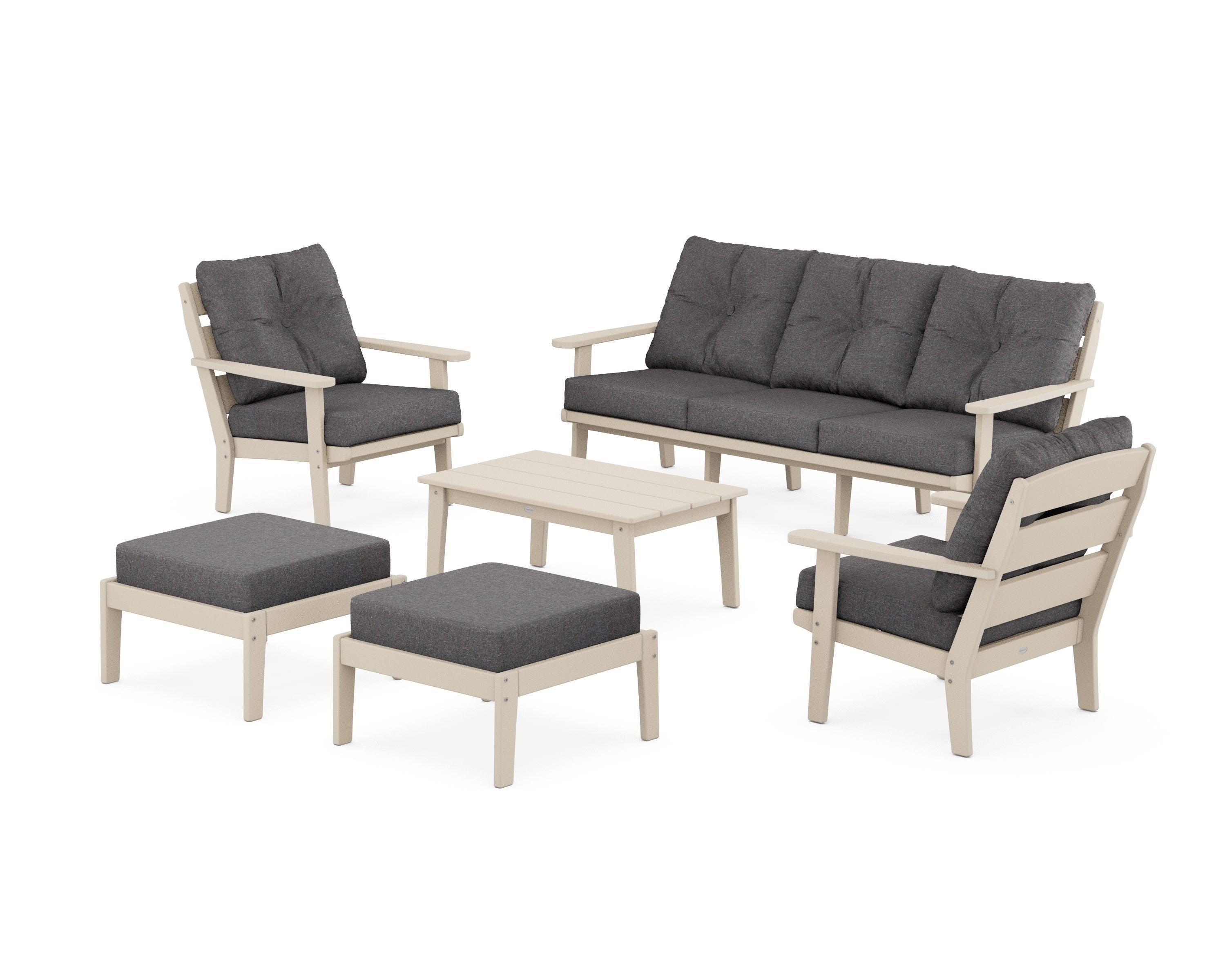 POLYWOOD® Lakeside 6-Piece Lounge Sofa Set in Sand / Ash Charcoal