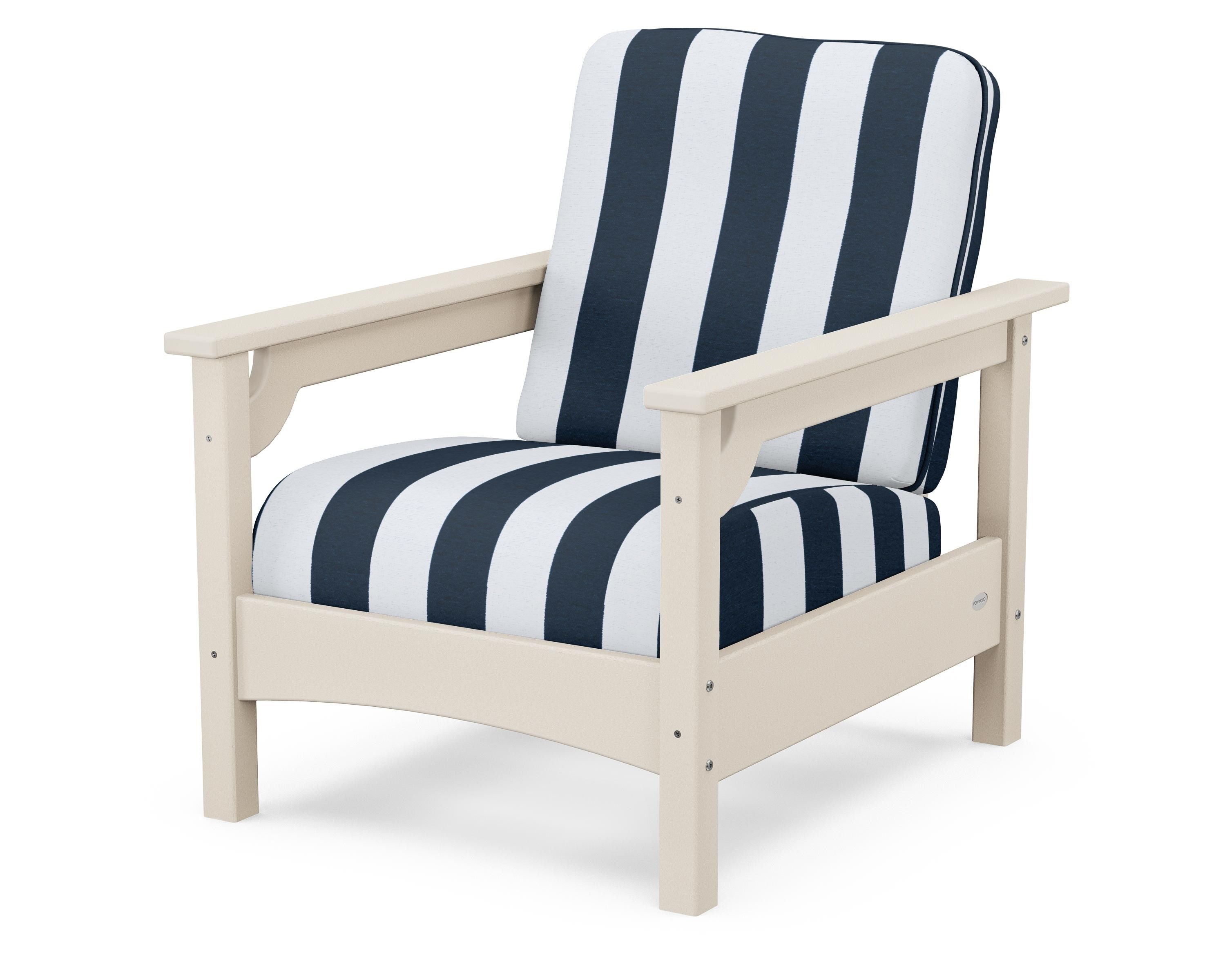 POLYWOOD® Club Chair in Sand / Cabana Stripe Marine Indigo