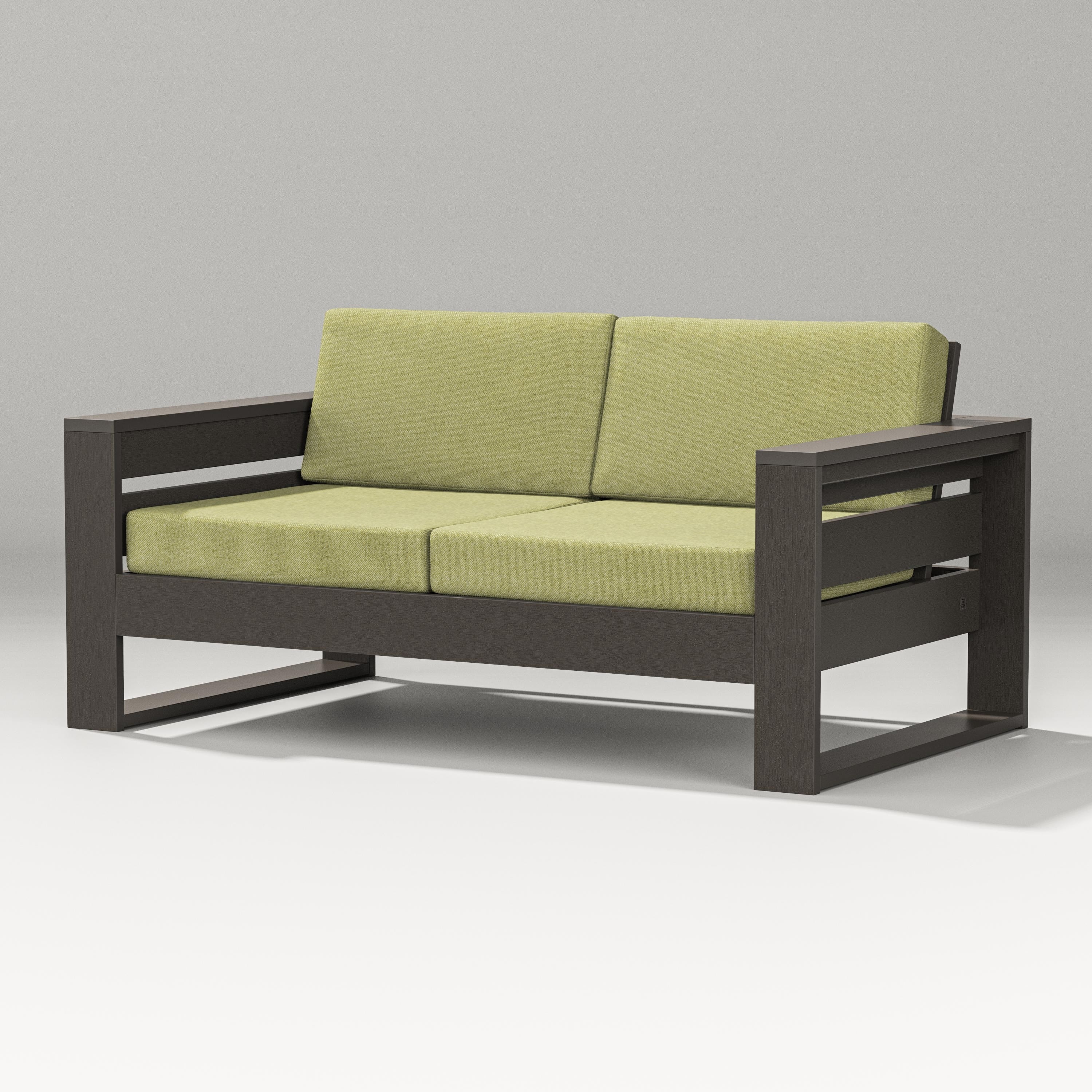 PW Designer Series Latitude Loveseat in Vintage Coffee / Chartreuse Boucle