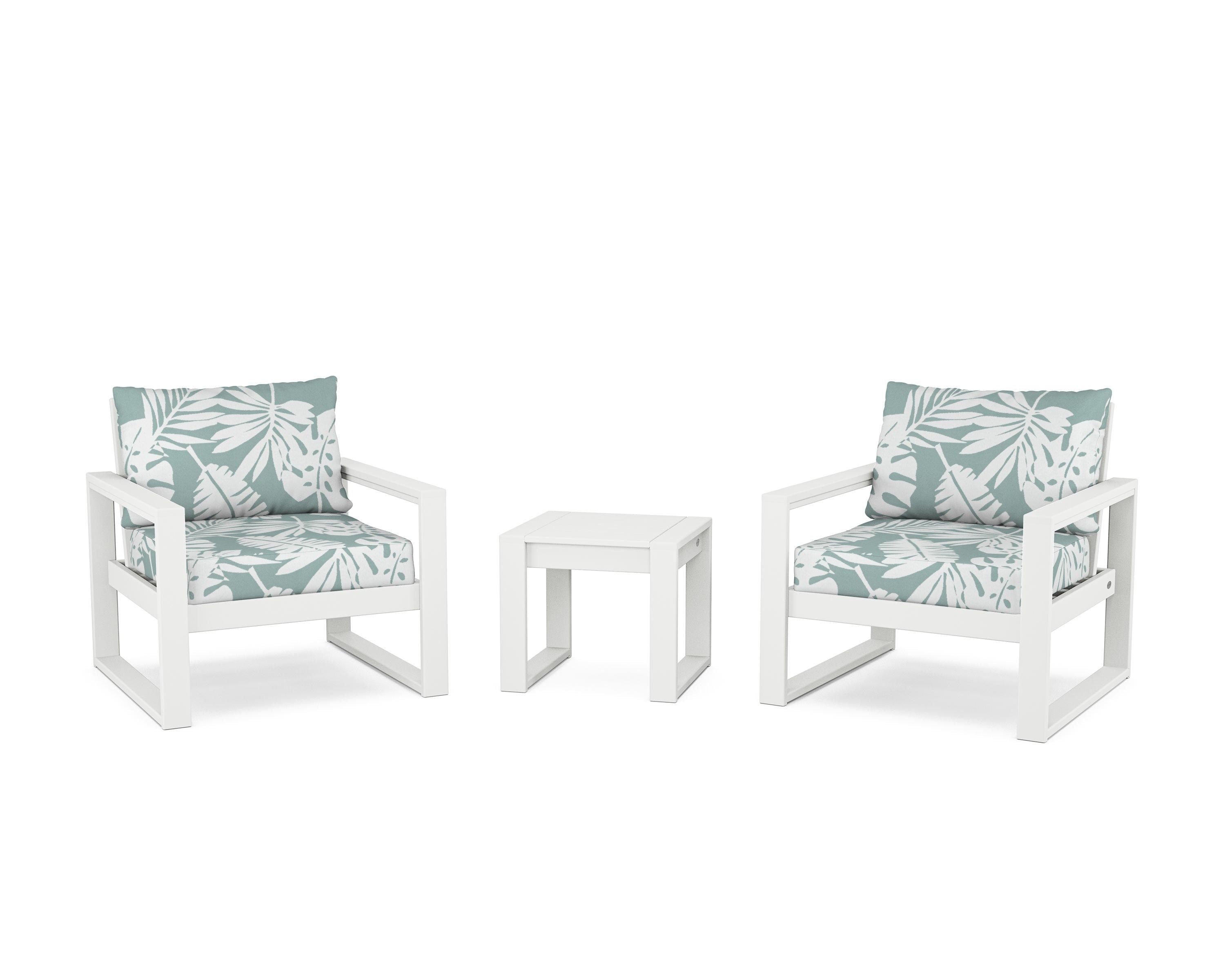 POLYWOOD® EDGE Sectional 3-Piece Deep Seating Set in White / Leaf Glacier Spa