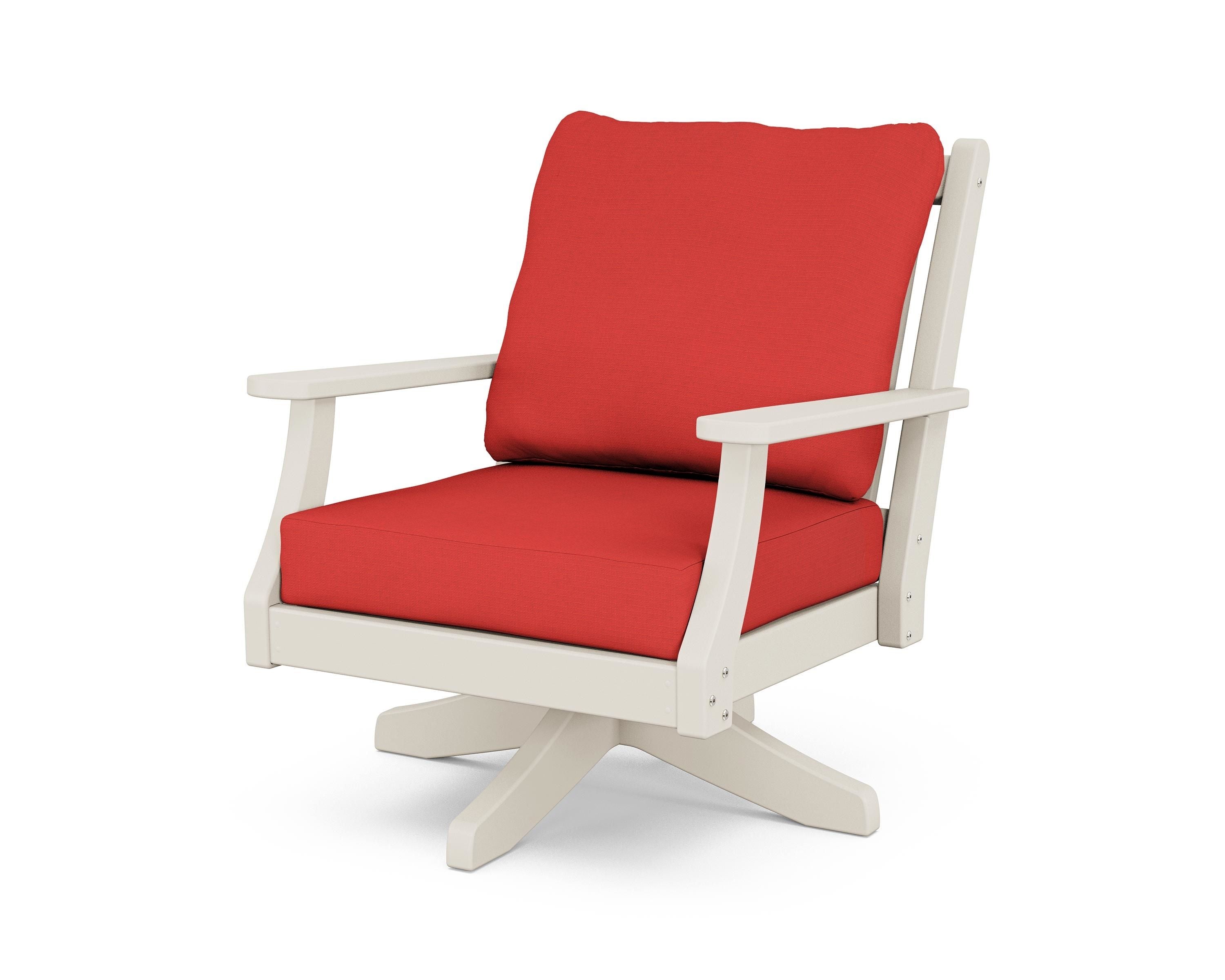 Country Living Wovendale Deep Seating Swivel Chair in Sand / Crimson Linen