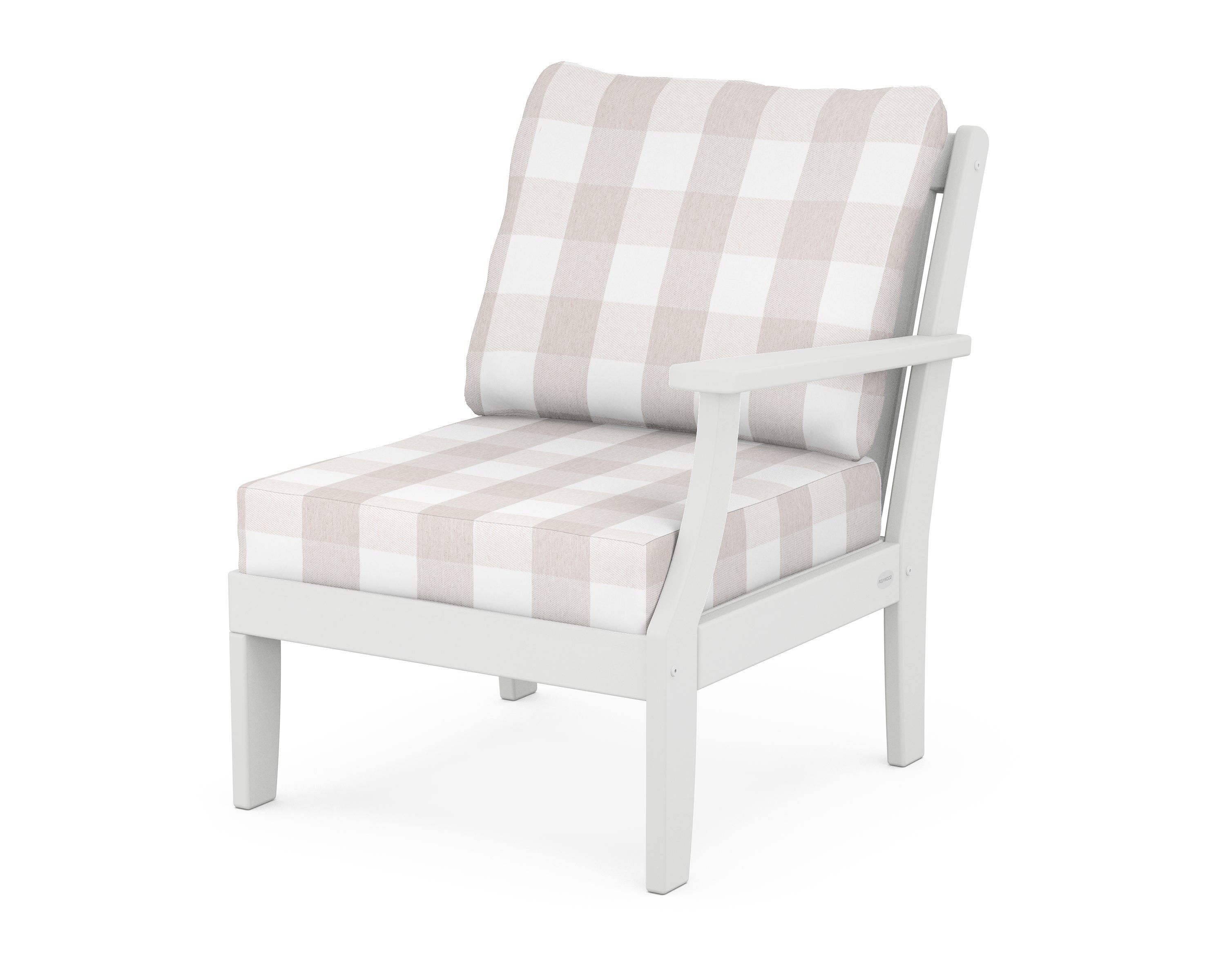 POLYWOOD® Braxton Modular Right Arm Chair in White / Buffalo Plaid Dune Burlap