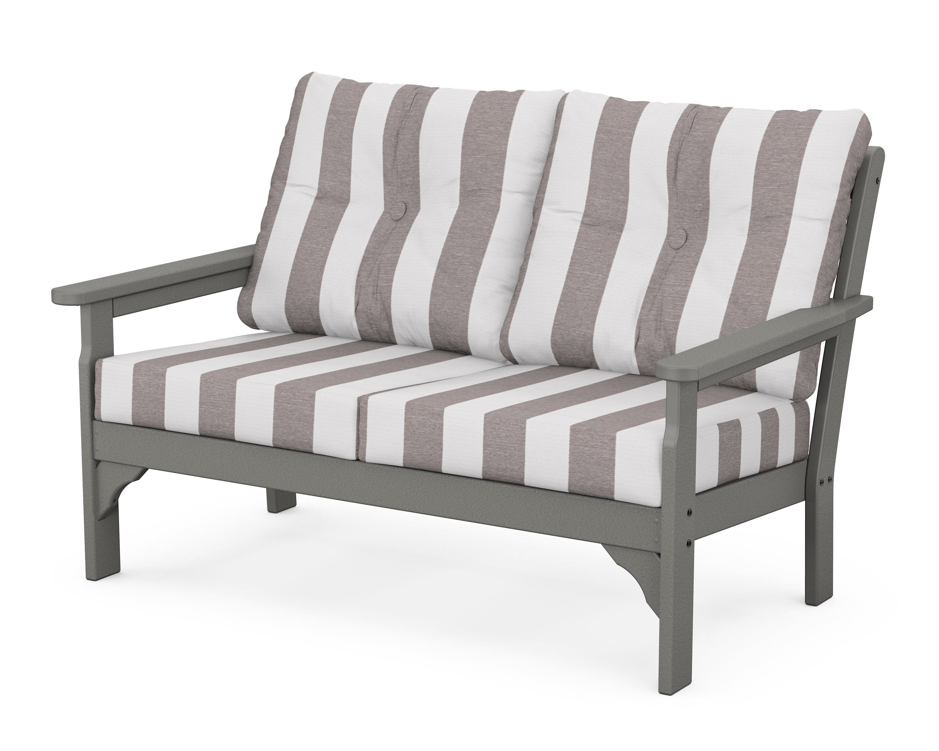 POLYWOOD® Vineyard Deep Seating Loveseat in Slate Grey / Cabana Stripe Grey Mist