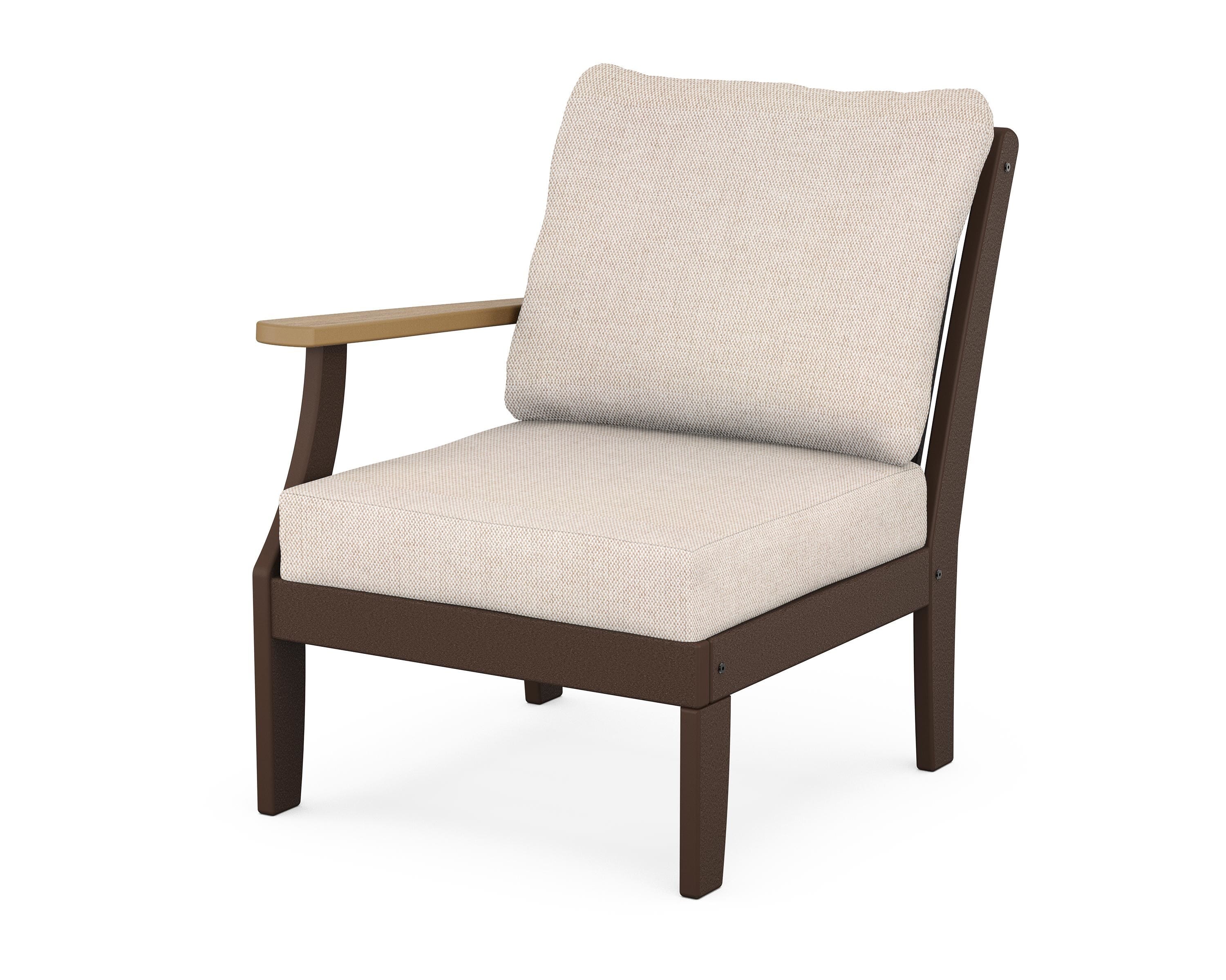POLYWOOD® Braxton Modular Left Arm Chair in Mahogany / Natural / Blend Linen