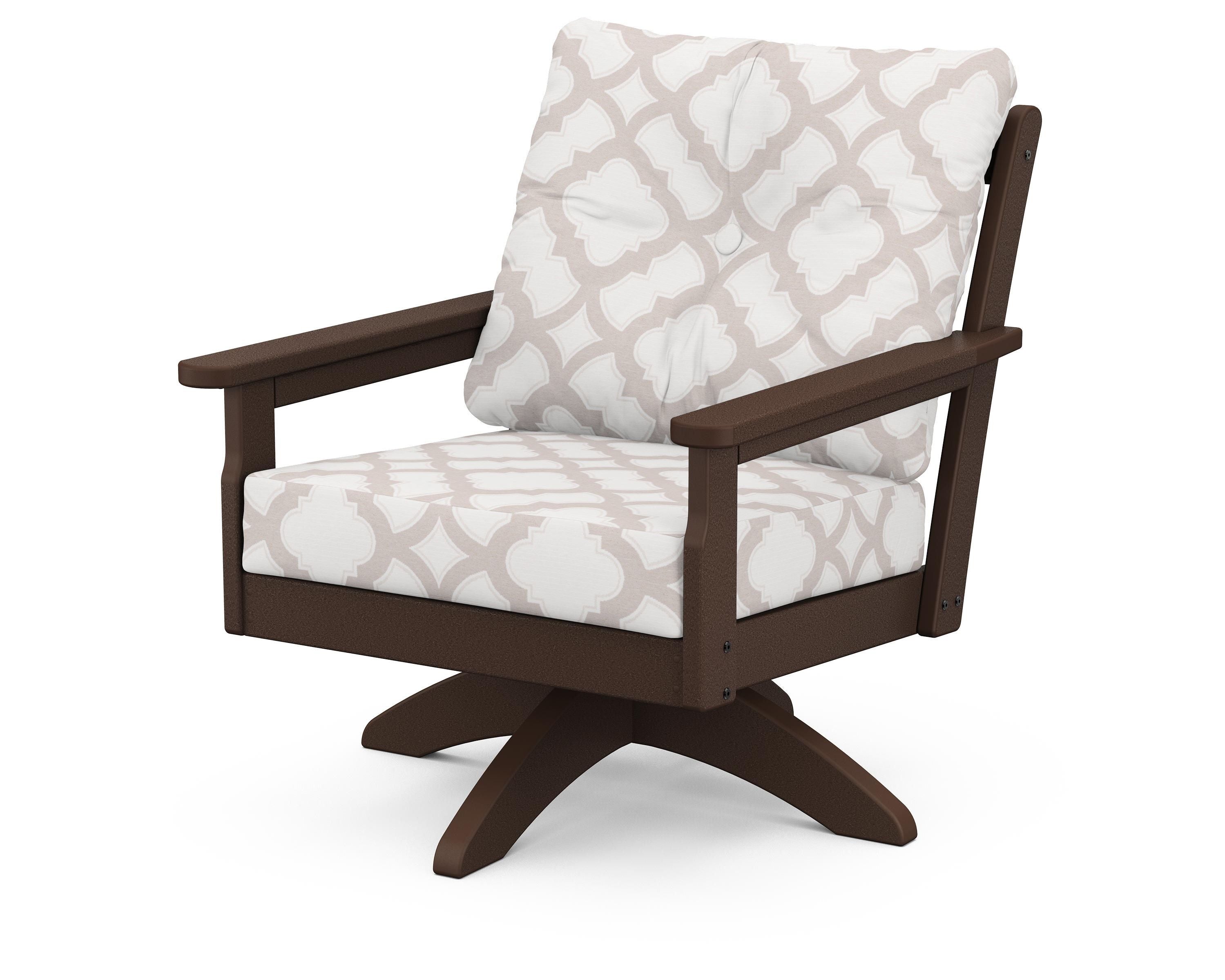 POLYWOOD® Vineyard Deep Seating Swivel Chair in Mahogany / Trellis Dune Burlap