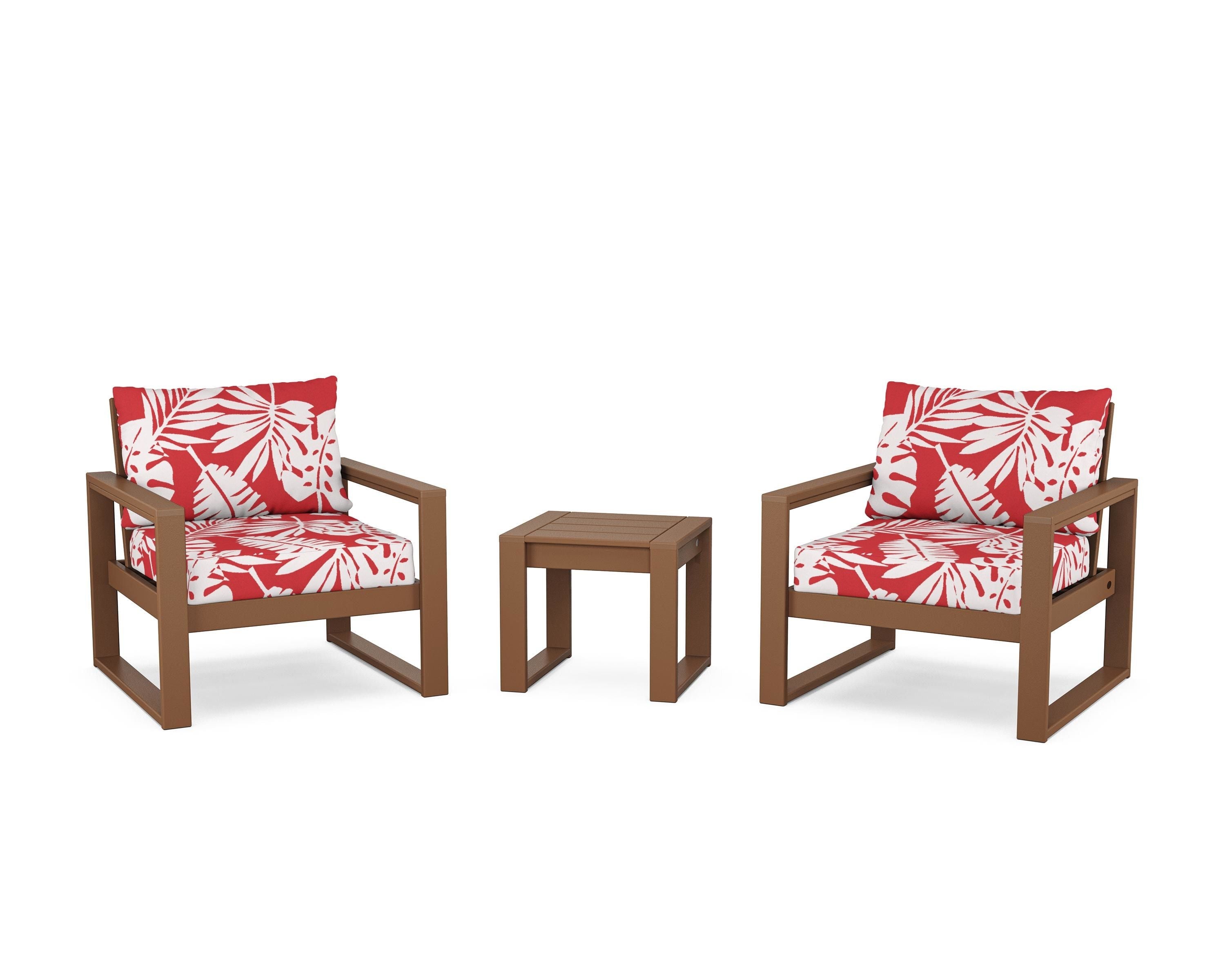 POLYWOOD® EDGE Sectional 3-Piece Deep Seating Set in Teak / Leaf Crimson