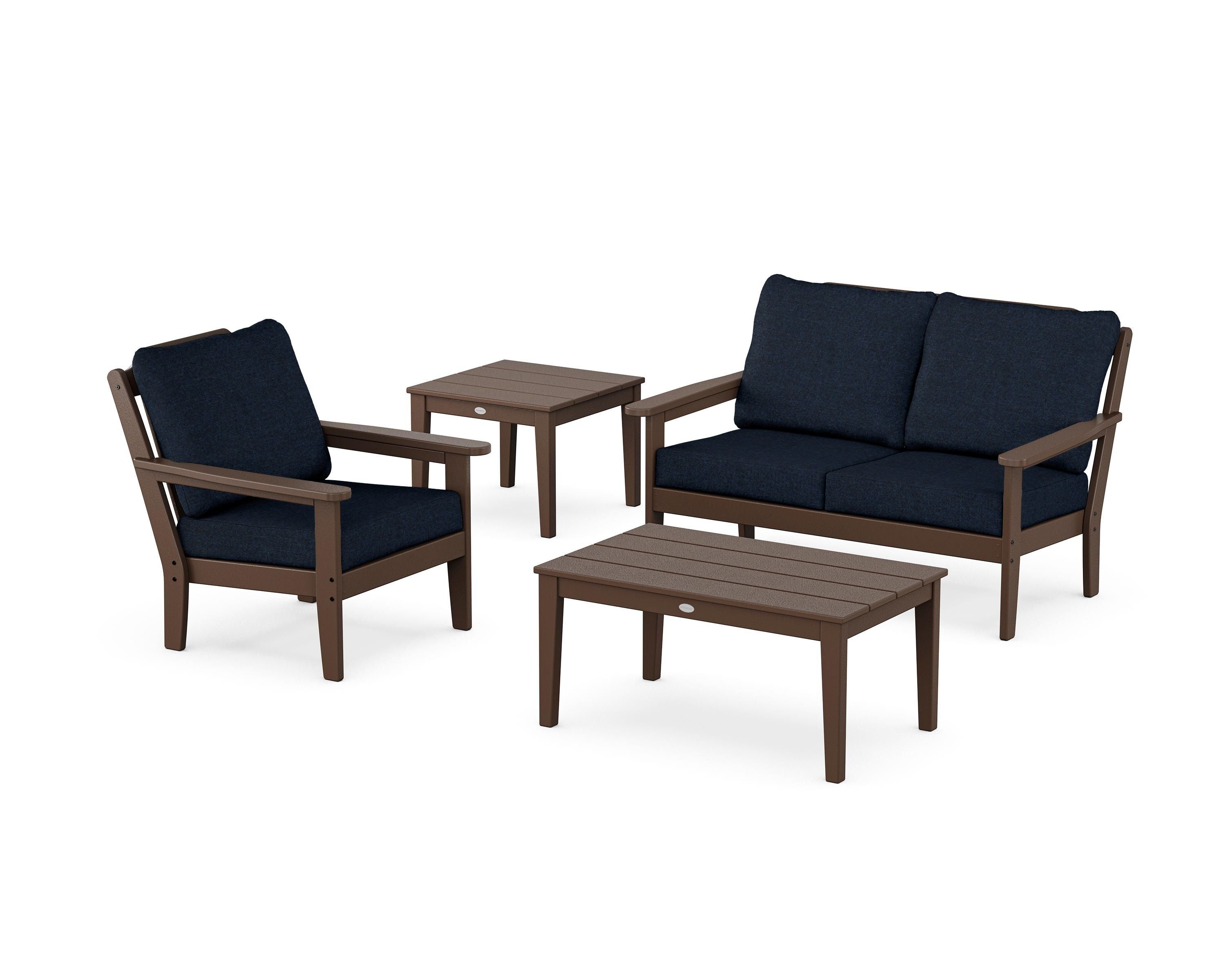 Country Living Wovendale 4-Piece Deep Seating Set in Mahogany / Marine Indigo