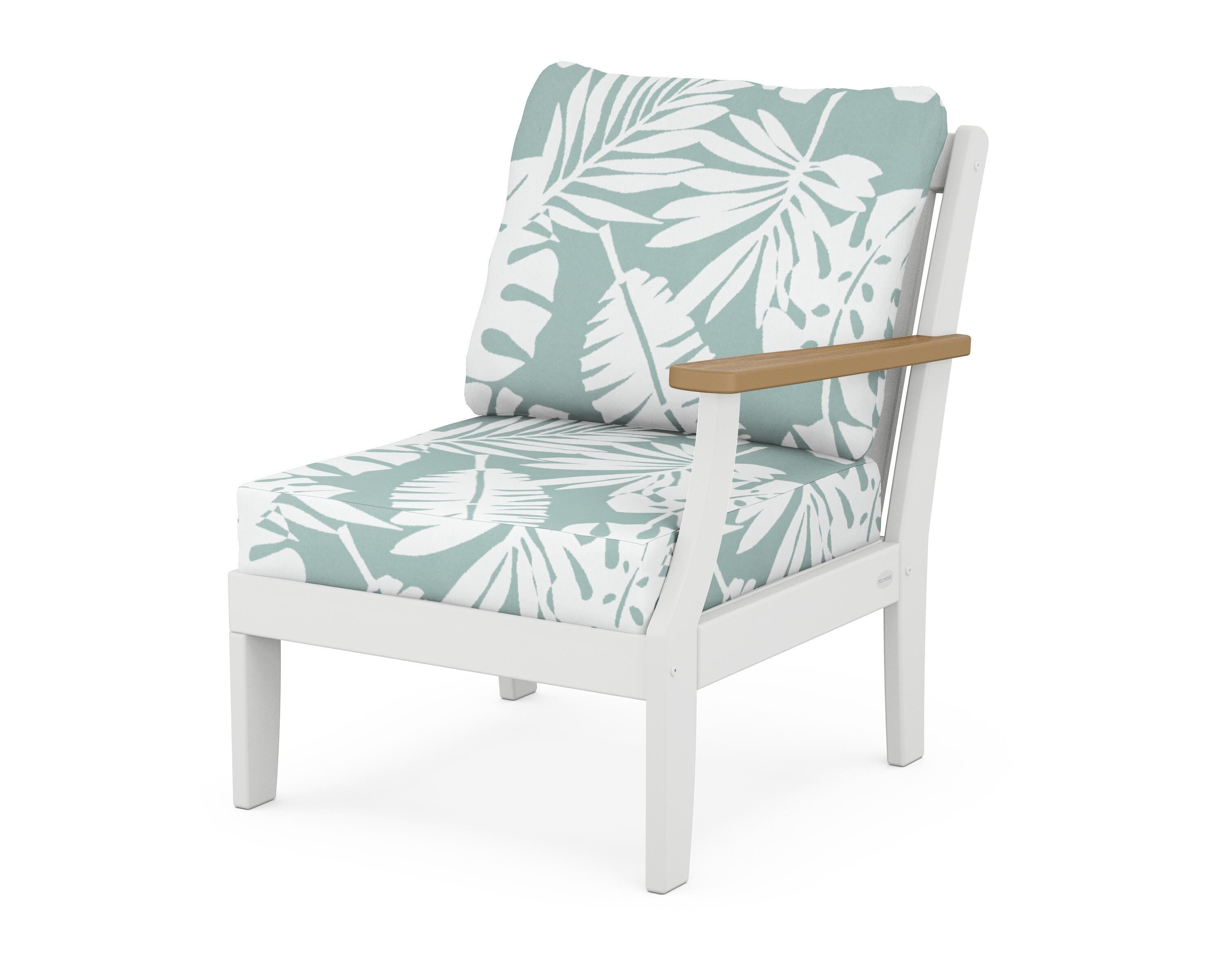 POLYWOOD® Braxton Modular Right Arm Chair in White / Natural / Leaf Glacier Spa