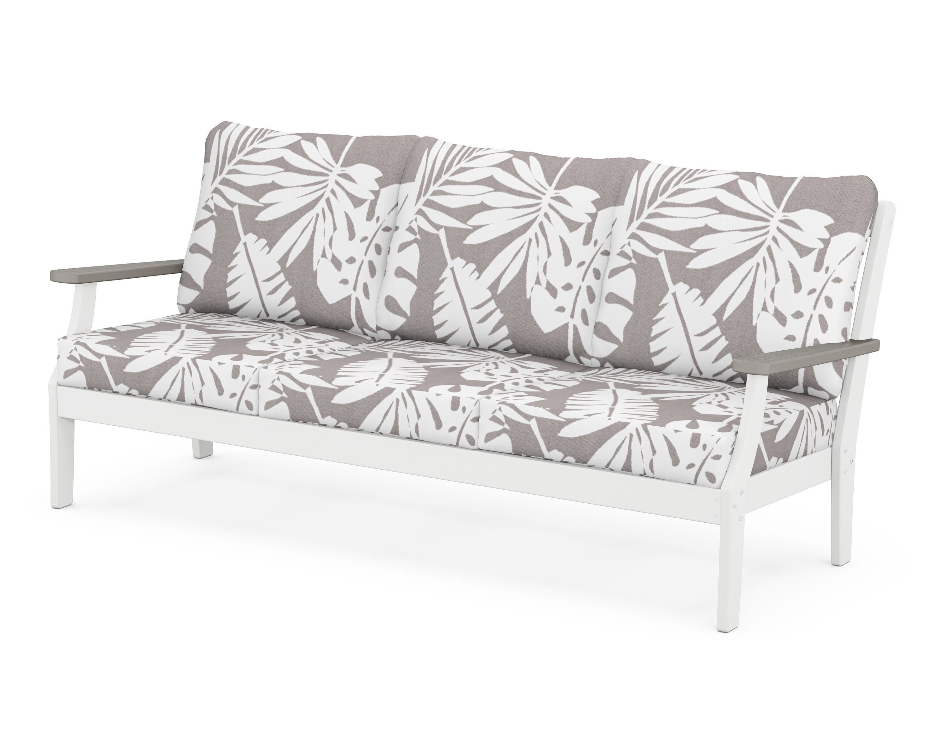POLYWOOD® Braxton Deep Seating Sofa in White / Driftwood / Leaf Grey Mist
