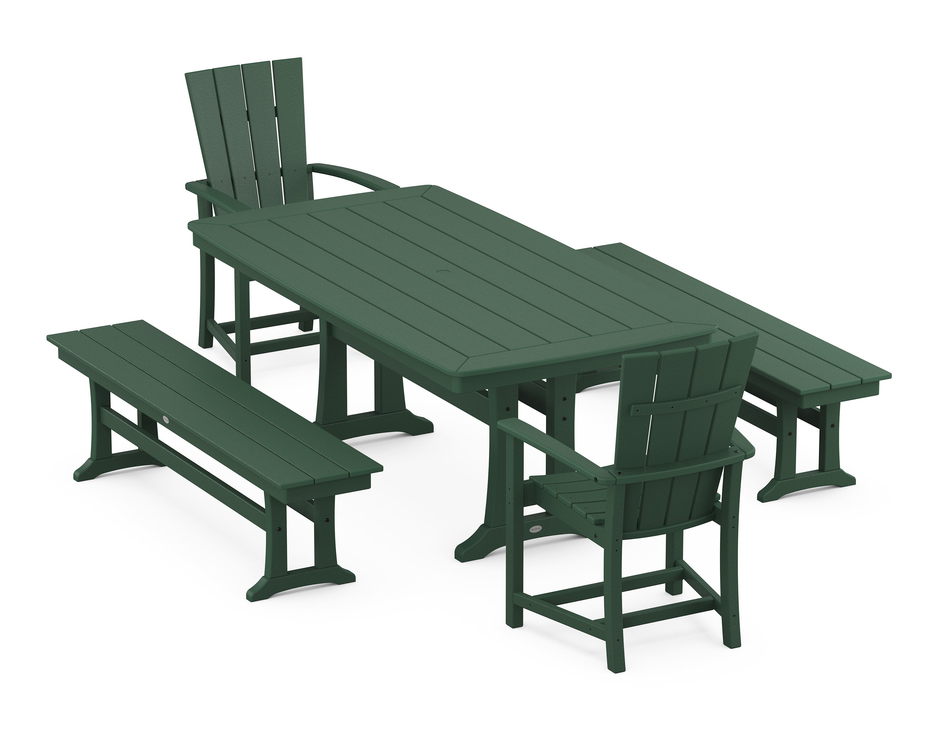 POLYWOOD® Quattro 5-Piece Dining Set with Trestle Legs in Green