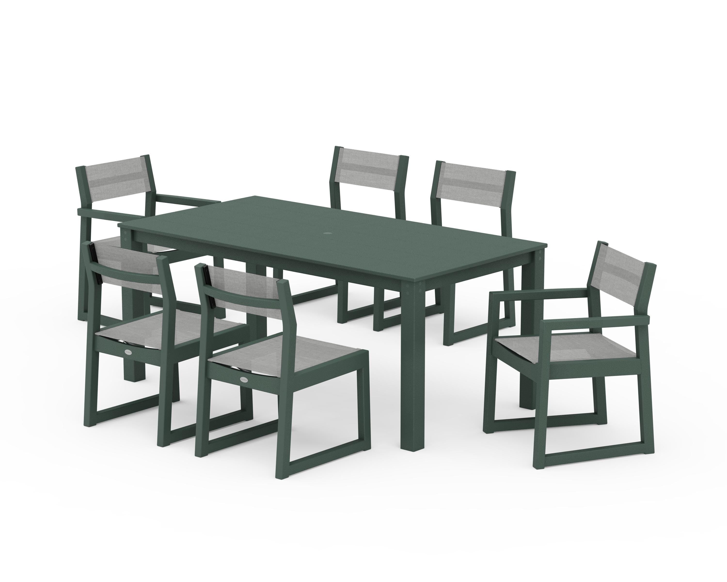 POLYWOOD® EDGE Sling 7-Piece Parsons Dining Set in Green / Metallic Sling