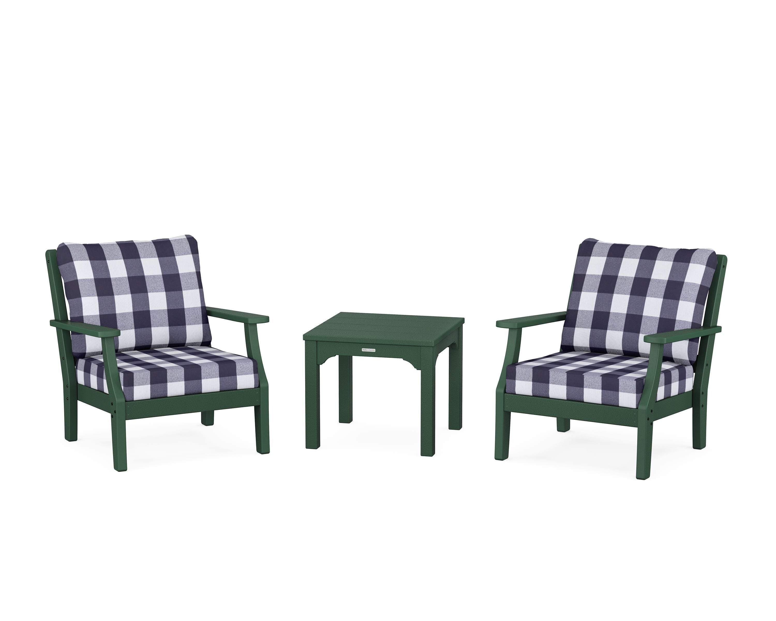 Martha Stewart by POLYWOOD® Chinoiserie 3-Piece Deep Seating Set in Green / Buffalo Plaid Navy