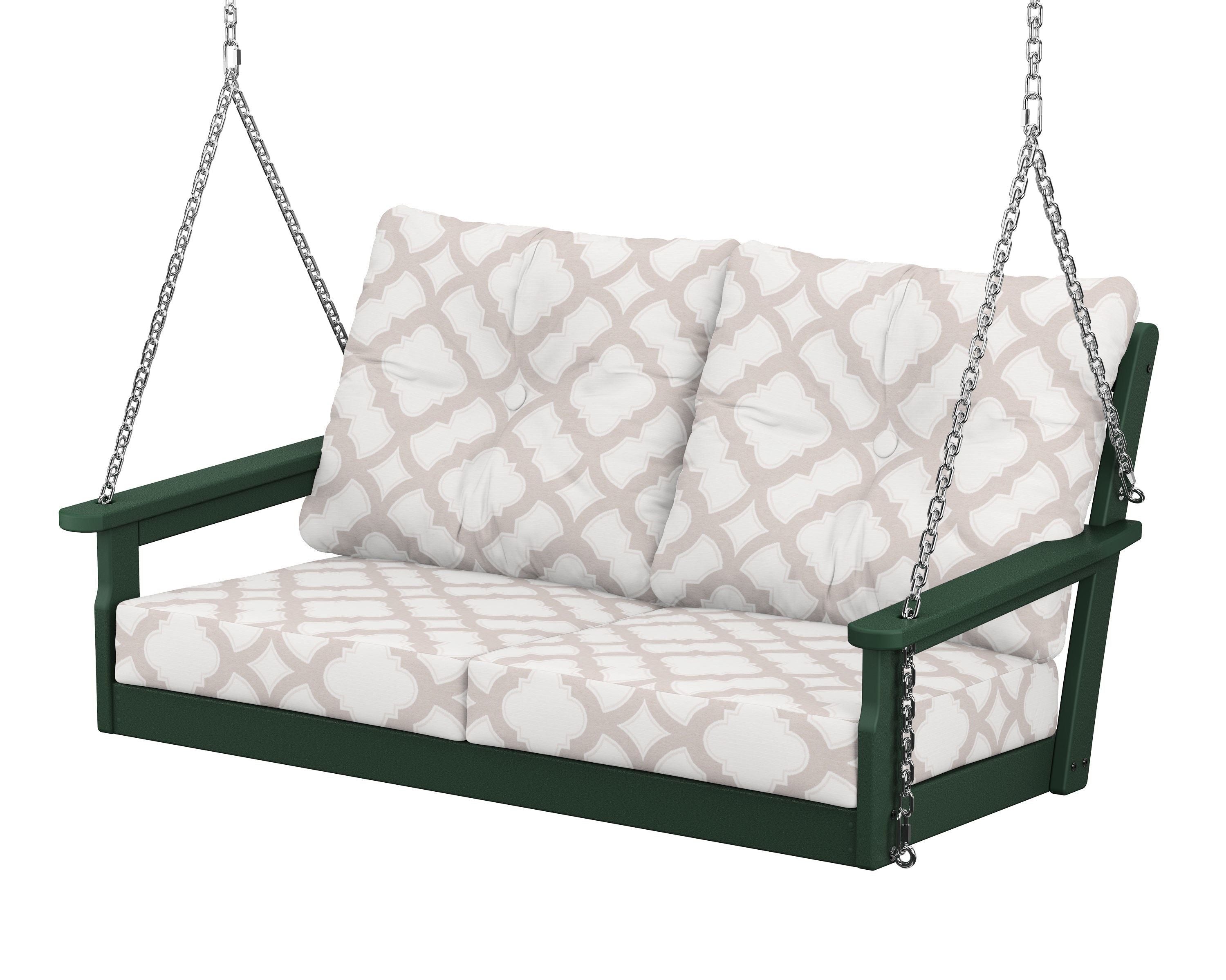POLYWOOD® Vineyard Deep Seating Swing in Green / Trellis Dune Burlap