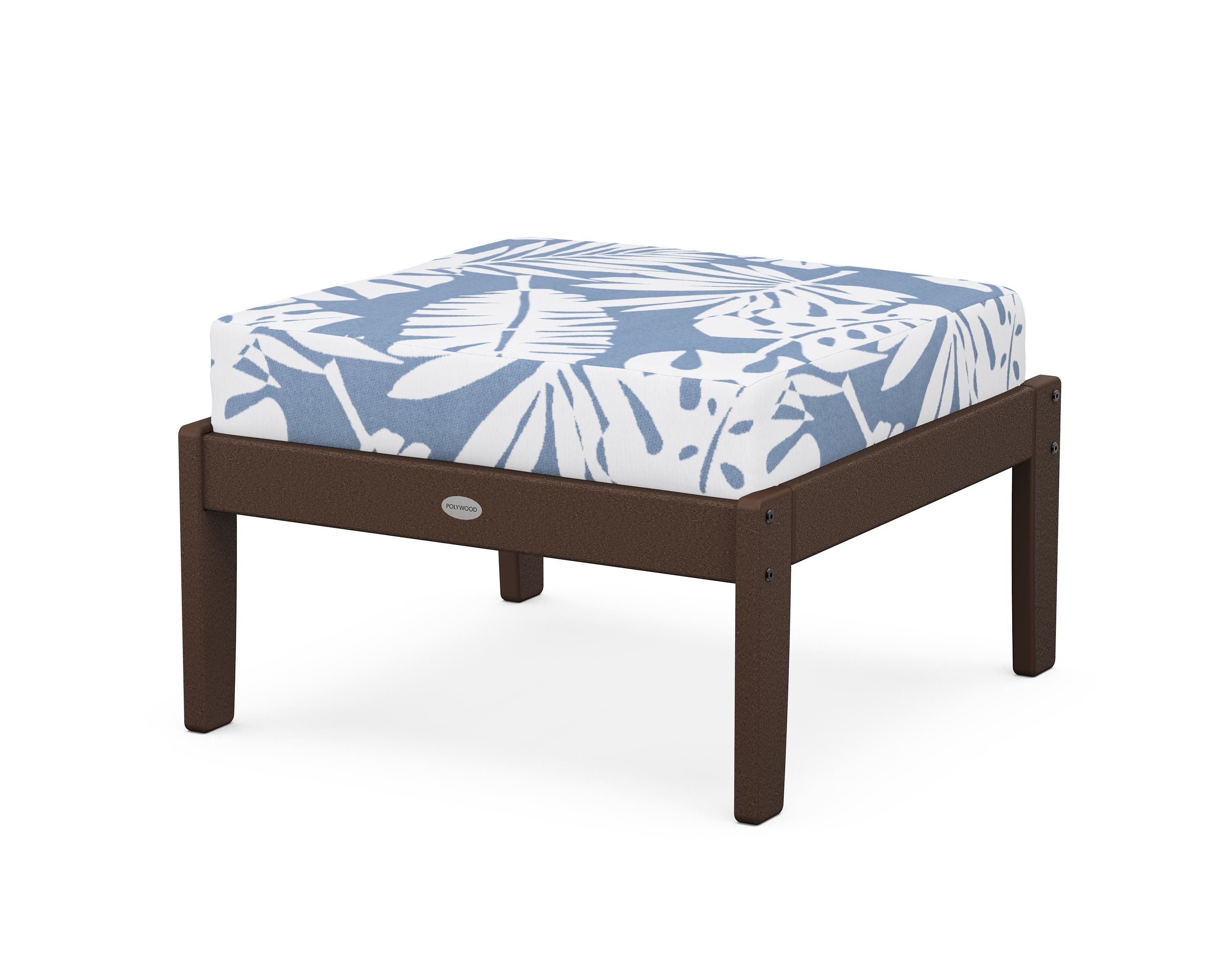 POLYWOOD® Braxton Deep Seating Ottoman in Mahogany / Leaf Sky Blue