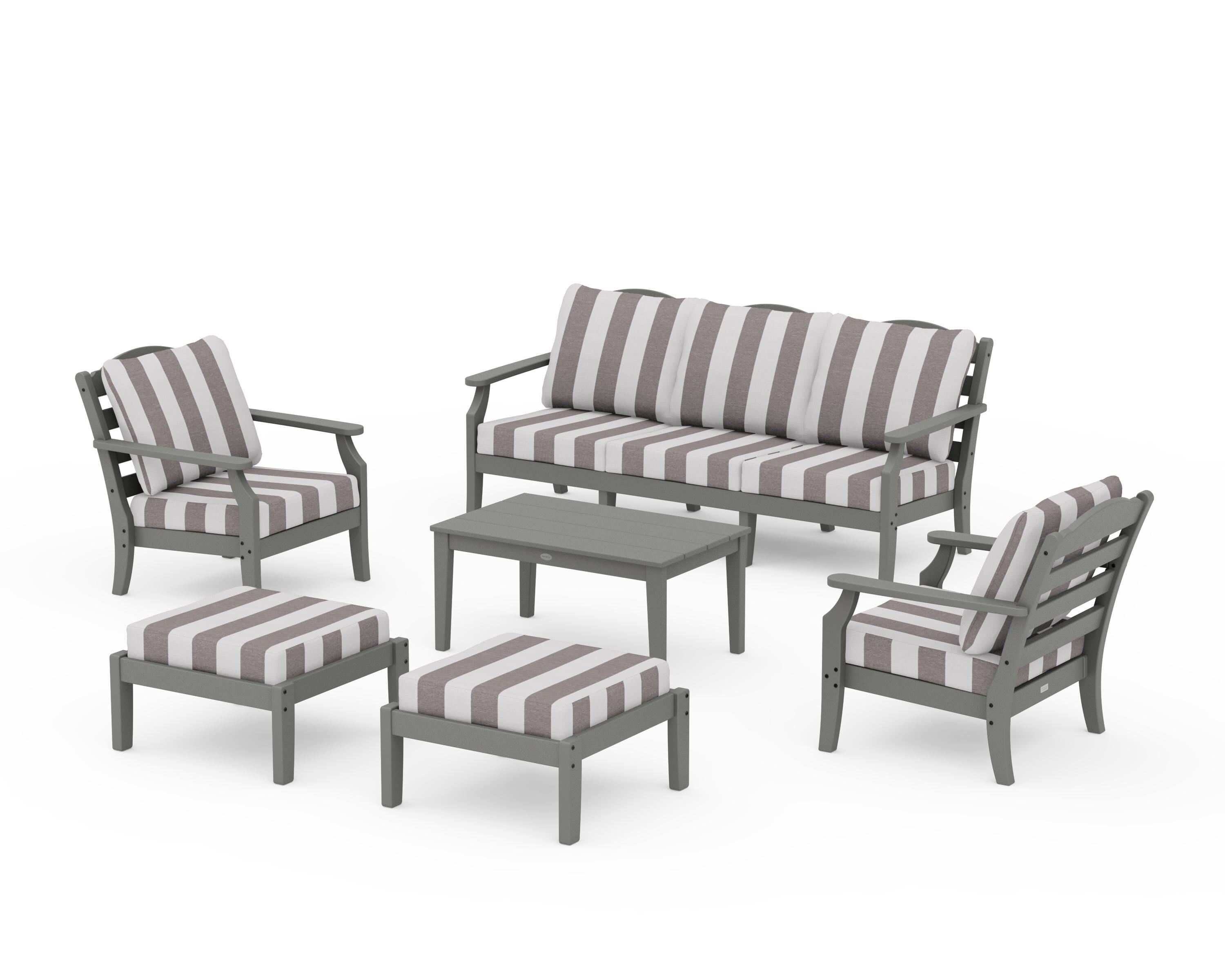 Draper James™ by POLYWOOD® Savannah 6-Piece Lounge Sofa Set in Slate Grey / Cabana Stripe Grey Mist