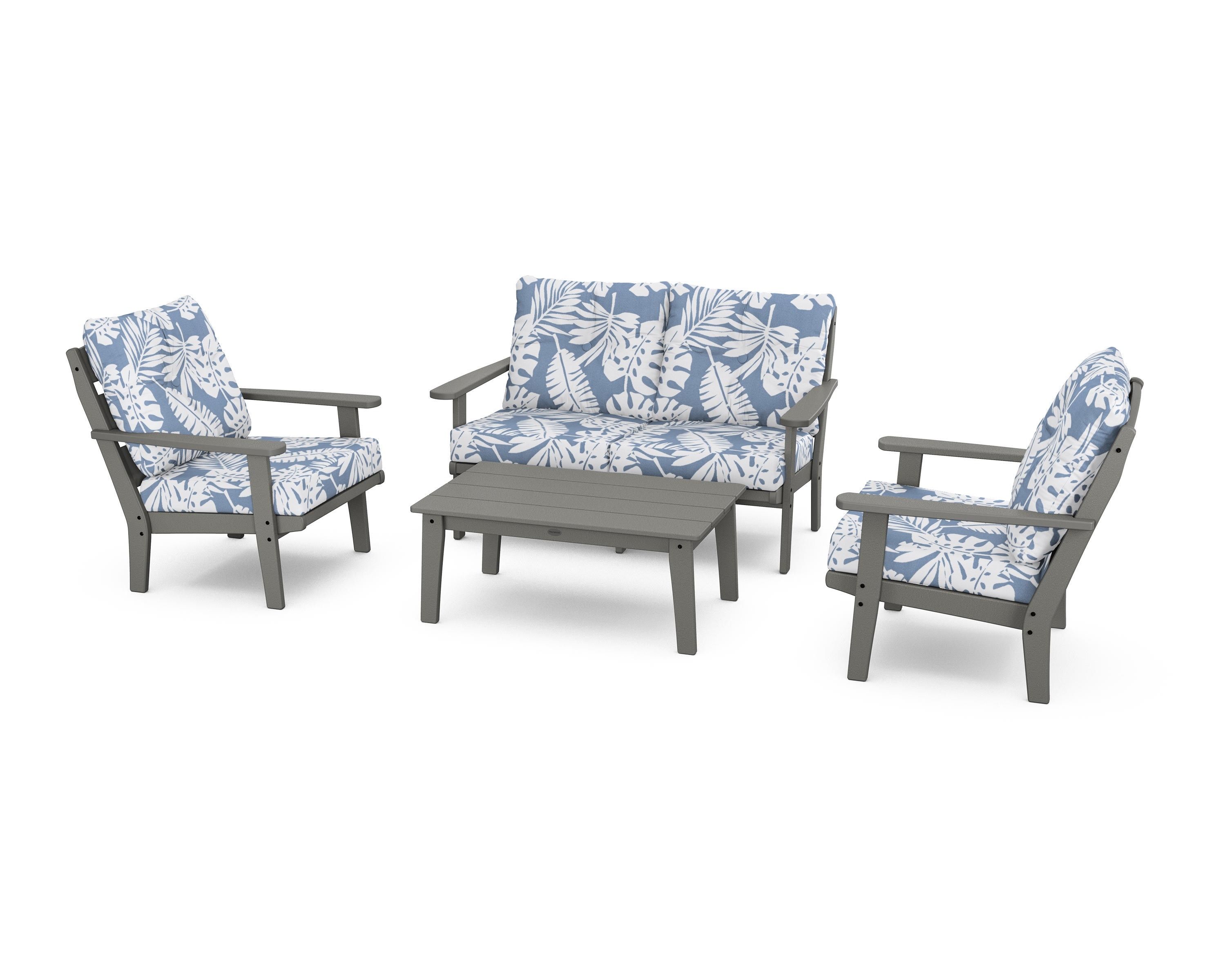 POLYWOOD® Lakeside 4-Piece Deep Seating Set in Slate Grey / Leaf Sky Blue