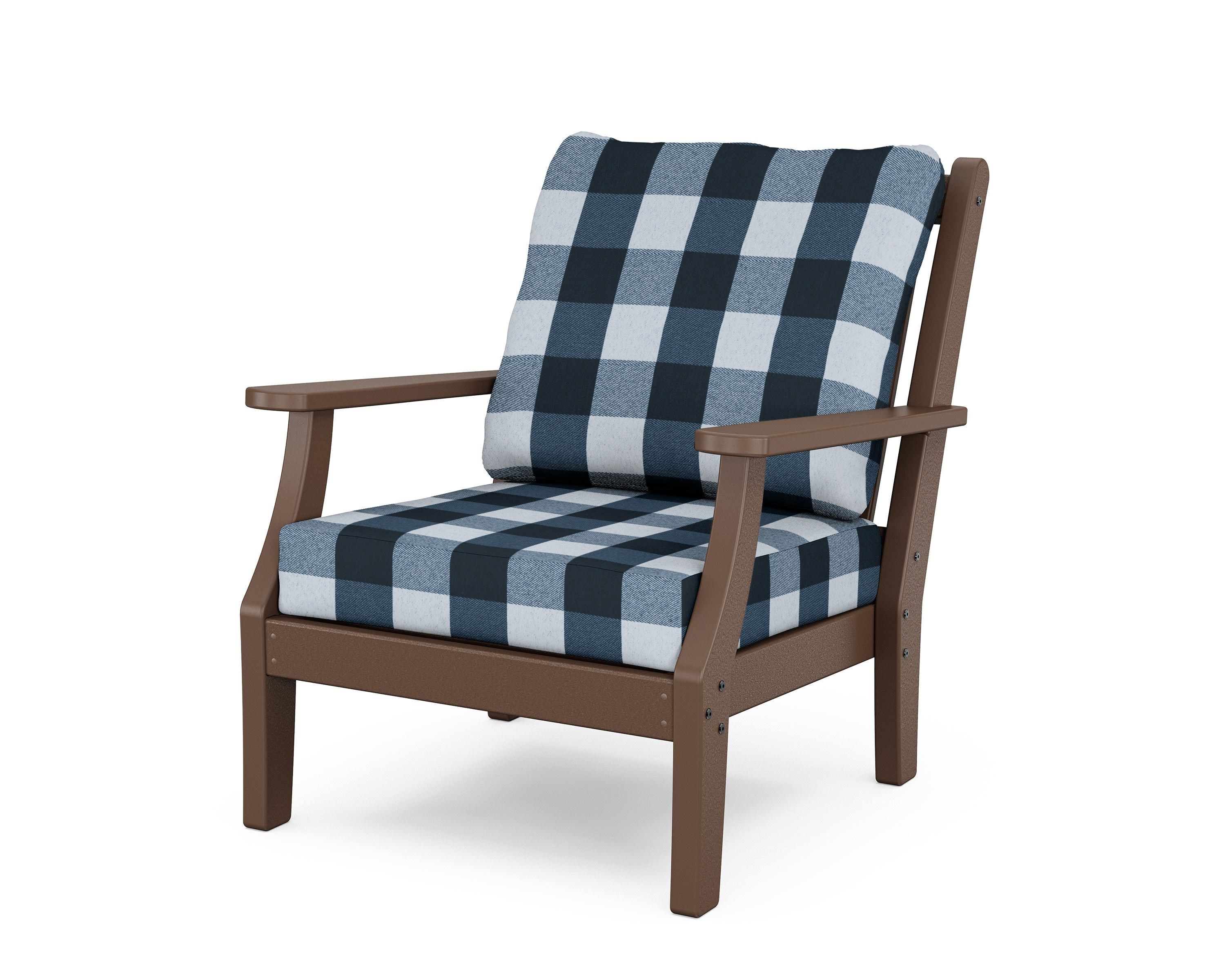 Country Living Wovendale Deep Seating Chair in Mahogany / Buffalo Plaid Marine Indigo