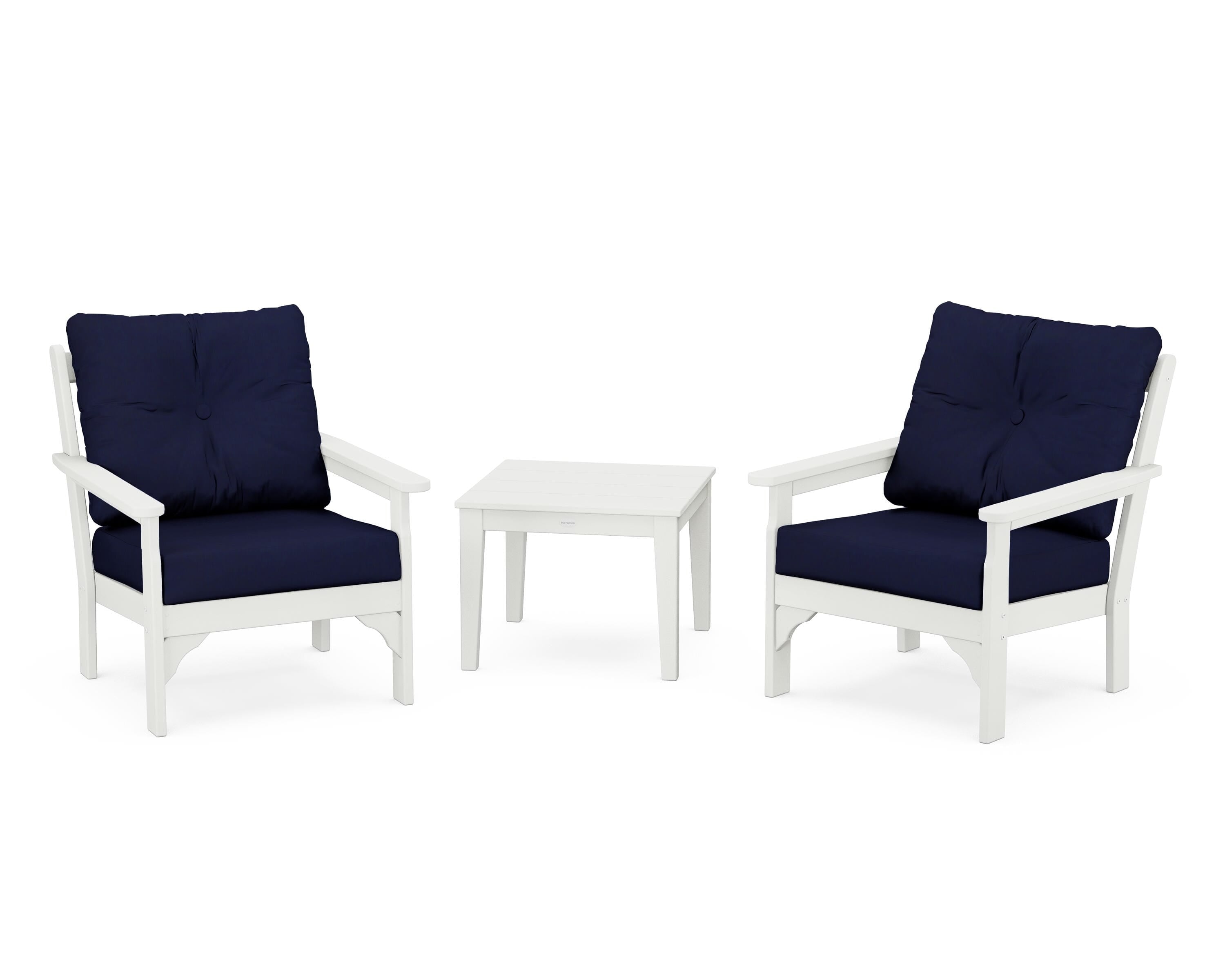 POLYWOOD® Vineyard 3-Piece Deep Seating Set in Vintage White / Navy