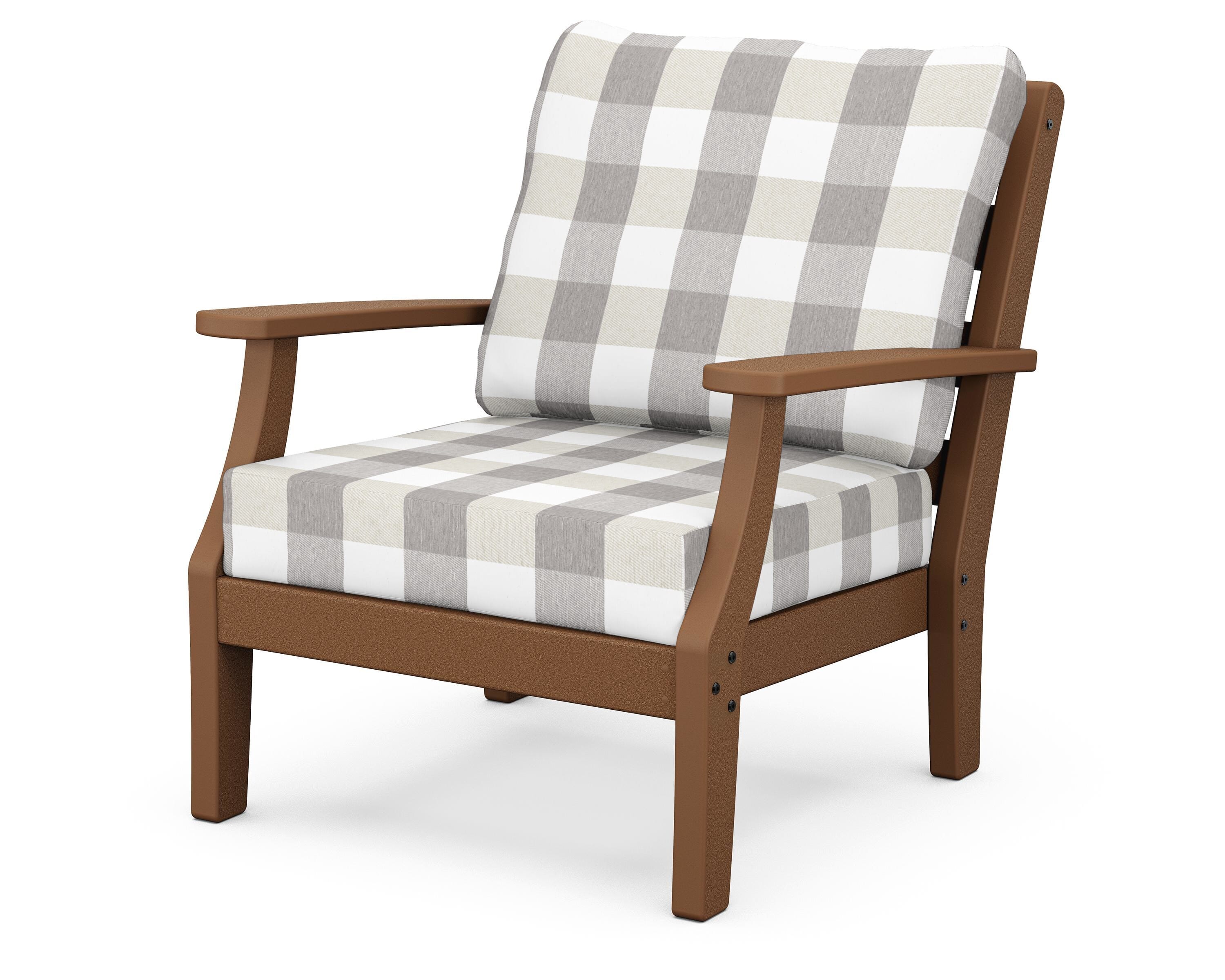 POLYWOOD® Chesapeake Deep Seating Chair in Teak / Buffalo Plaid Grey Mist