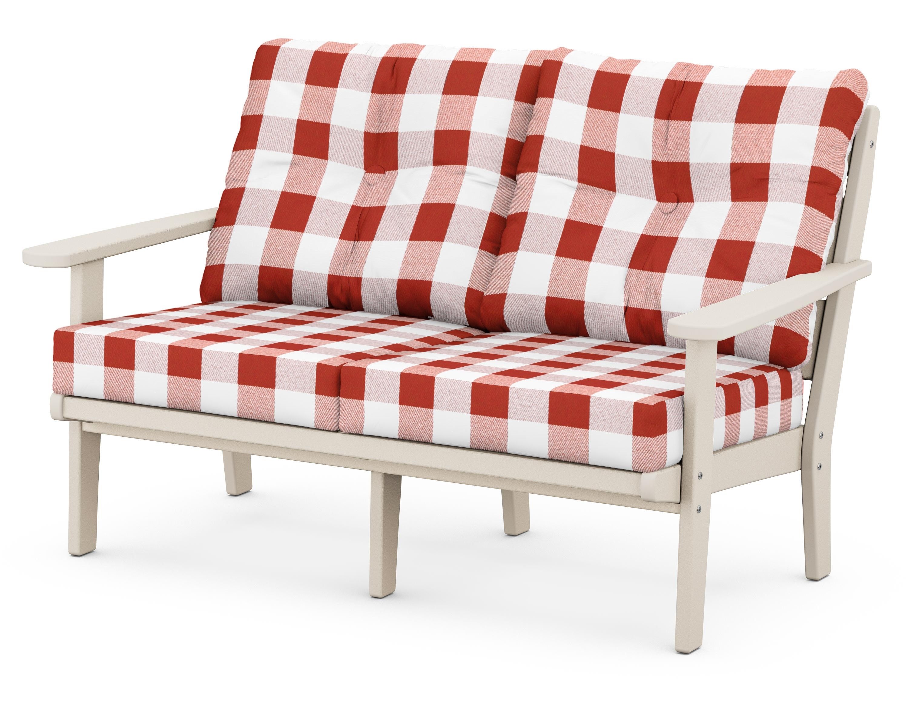 POLYWOOD® Lakeside Deep Seating Loveseat in Sand / Buffalo Plaid Crimson