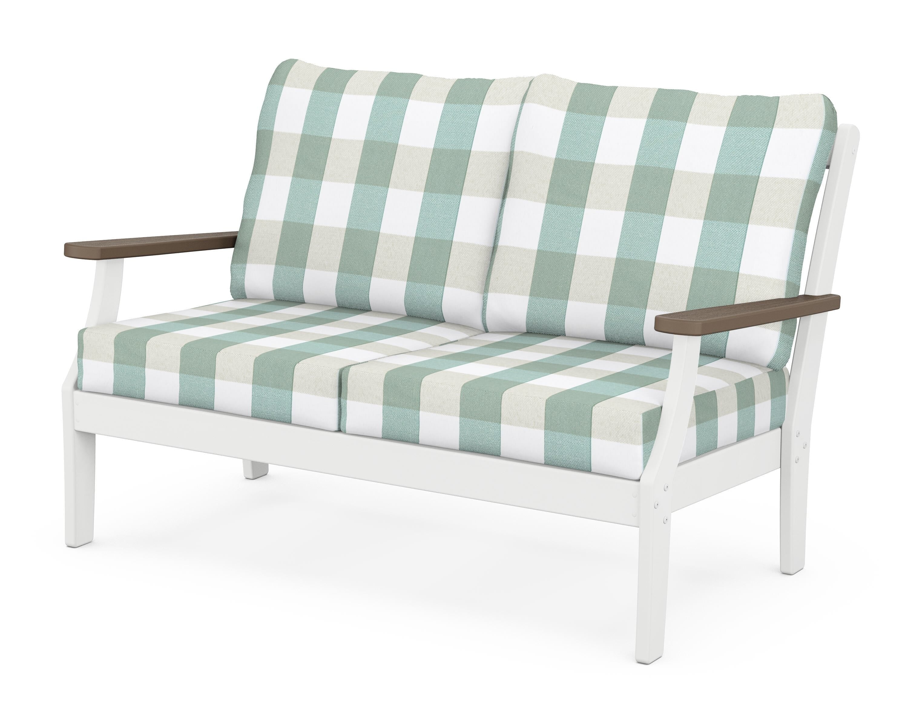 POLYWOOD® Braxton Deep Seating Loveseat in White / Kona / Buffalo Plaid Glacier Spa