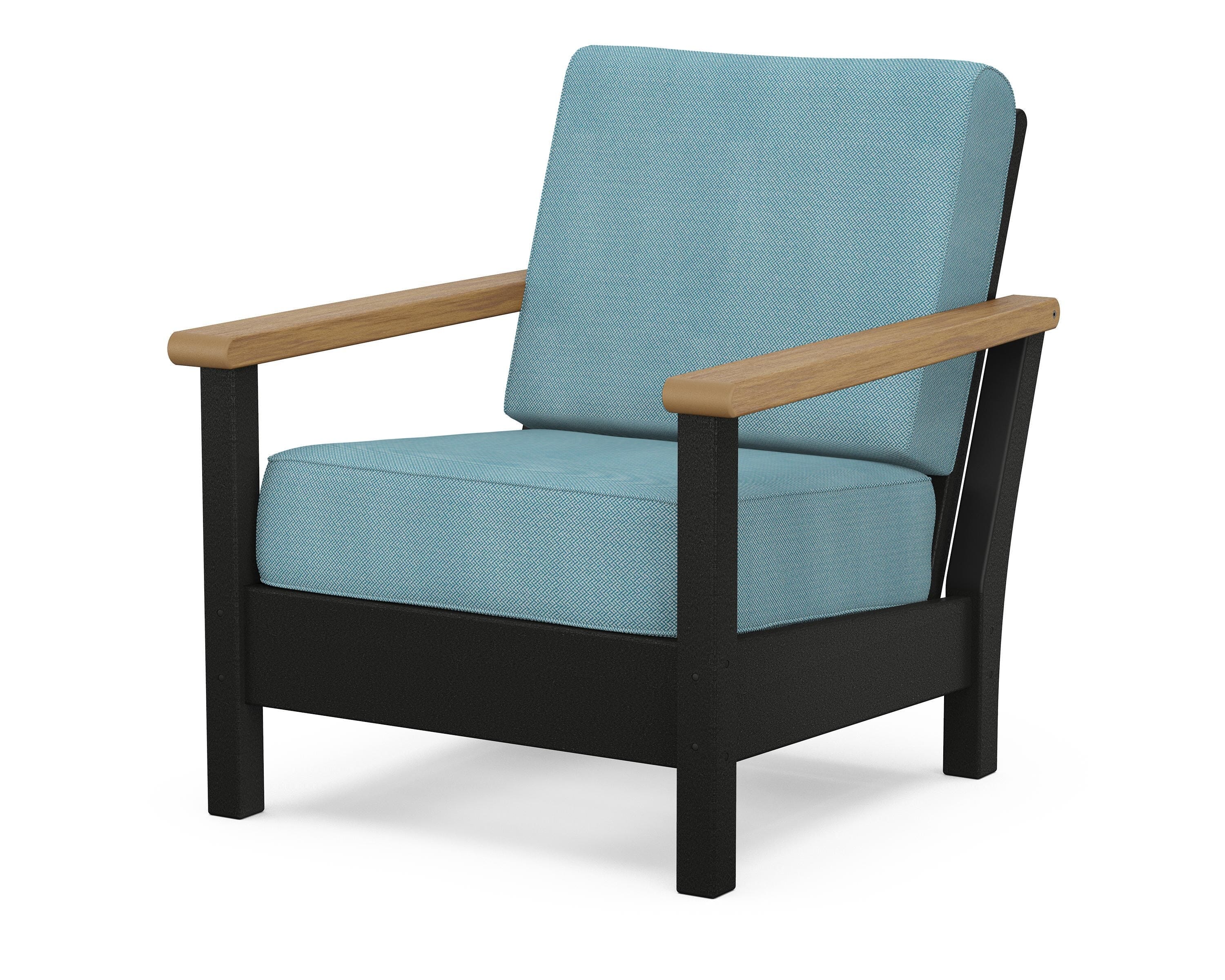 POLYWOOD® Harbour Deep Seating Chair in Black / Natural / Lattice Sky Blue