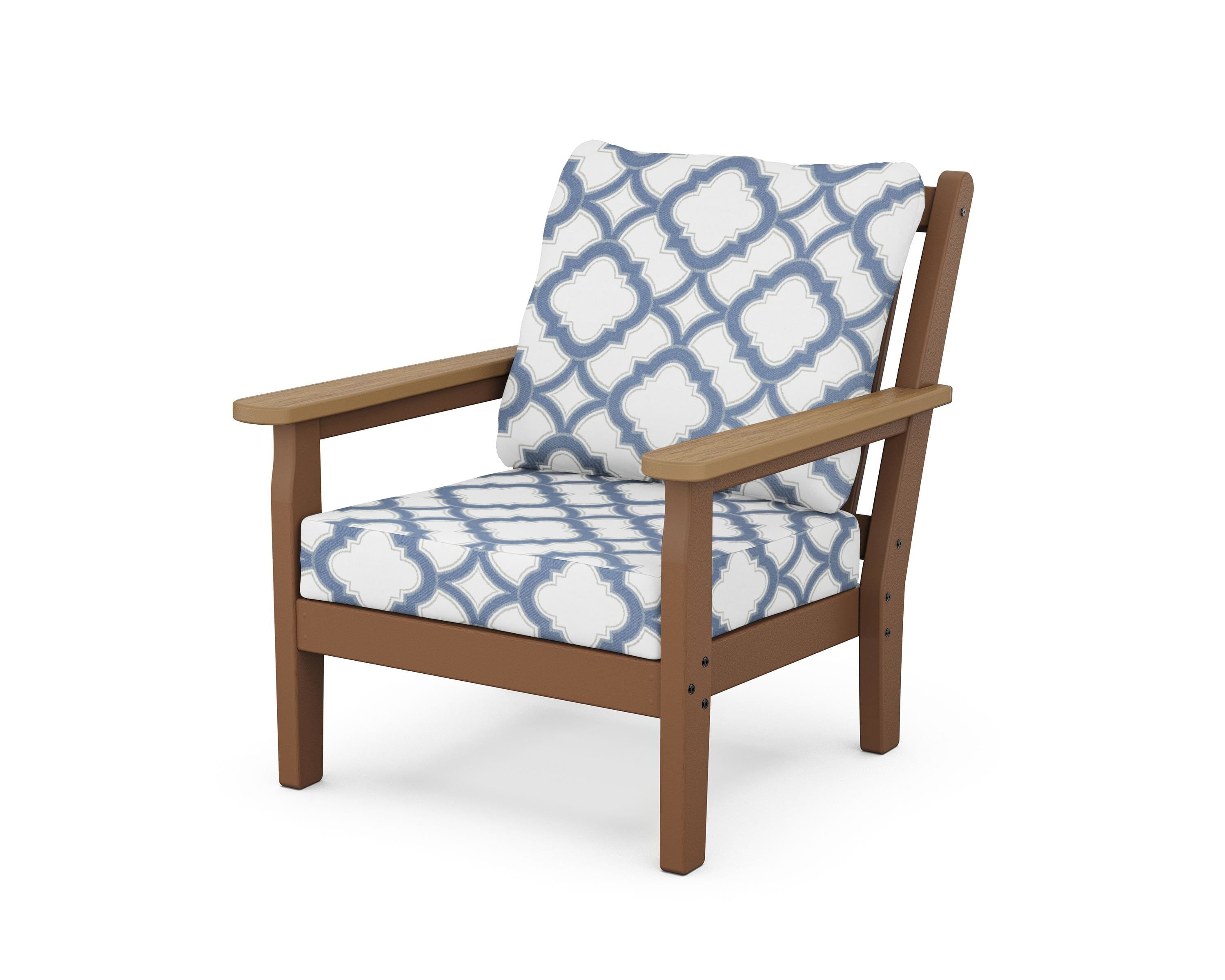POLYWOOD® Chippendale Deep Seating Chair in Teak / Natural / Trellis Sky Blue