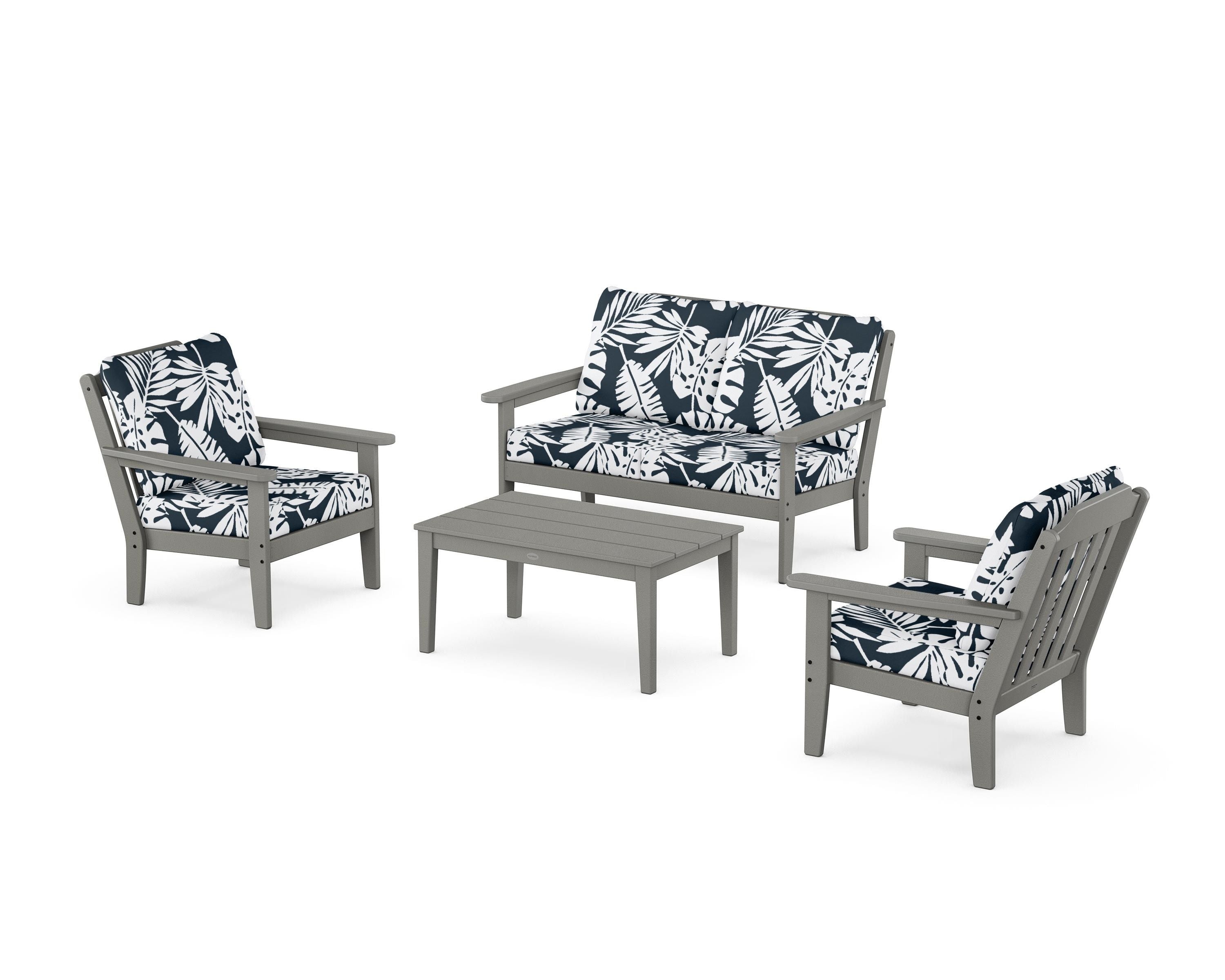 Country Living Cottage 4-Piece Deep Seating Set with Loveseat in Slate Grey / Leaf Marine Indigo