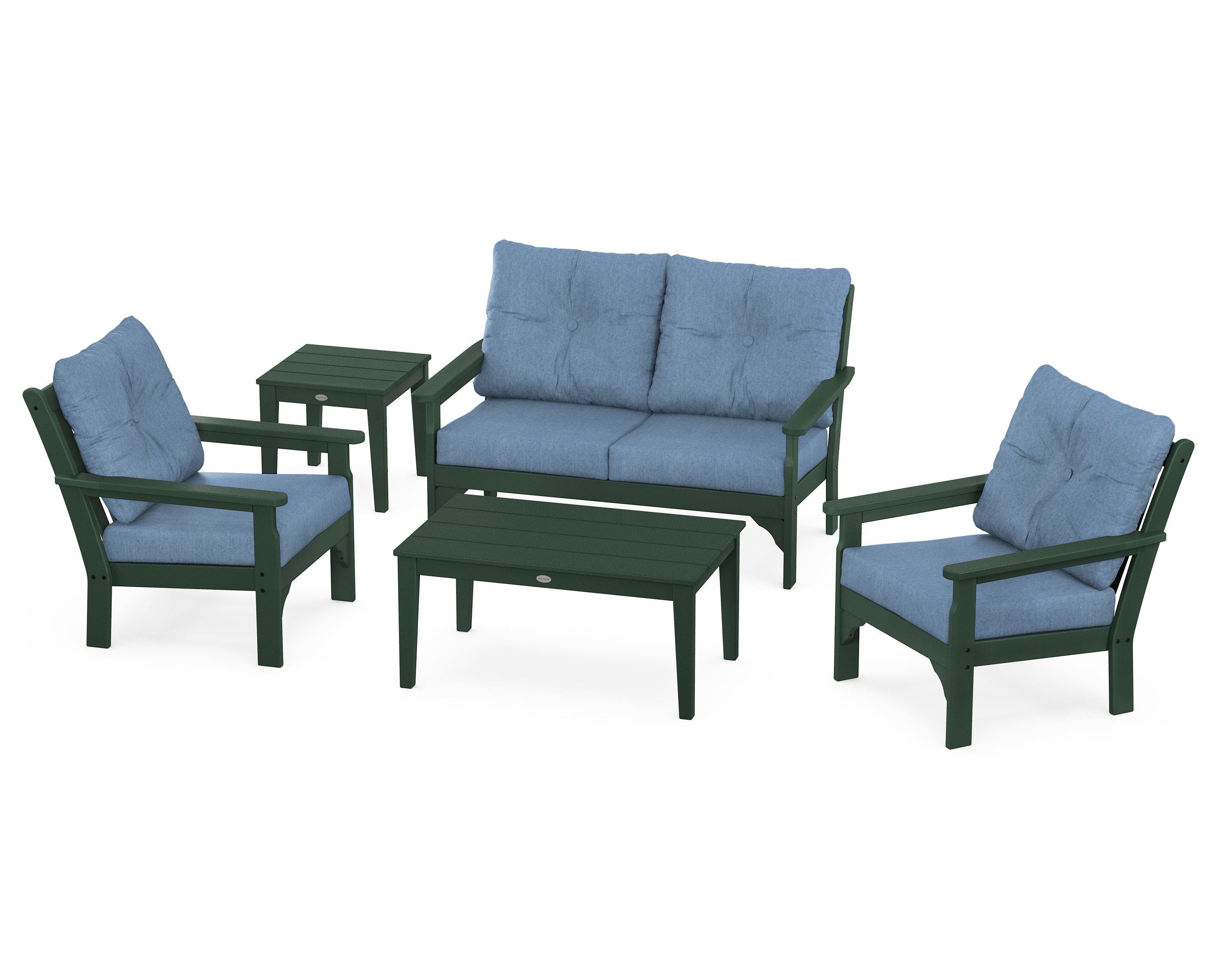 POLYWOOD® Vineyard 5-Piece Deep Seating Set in Green / Sky Blue