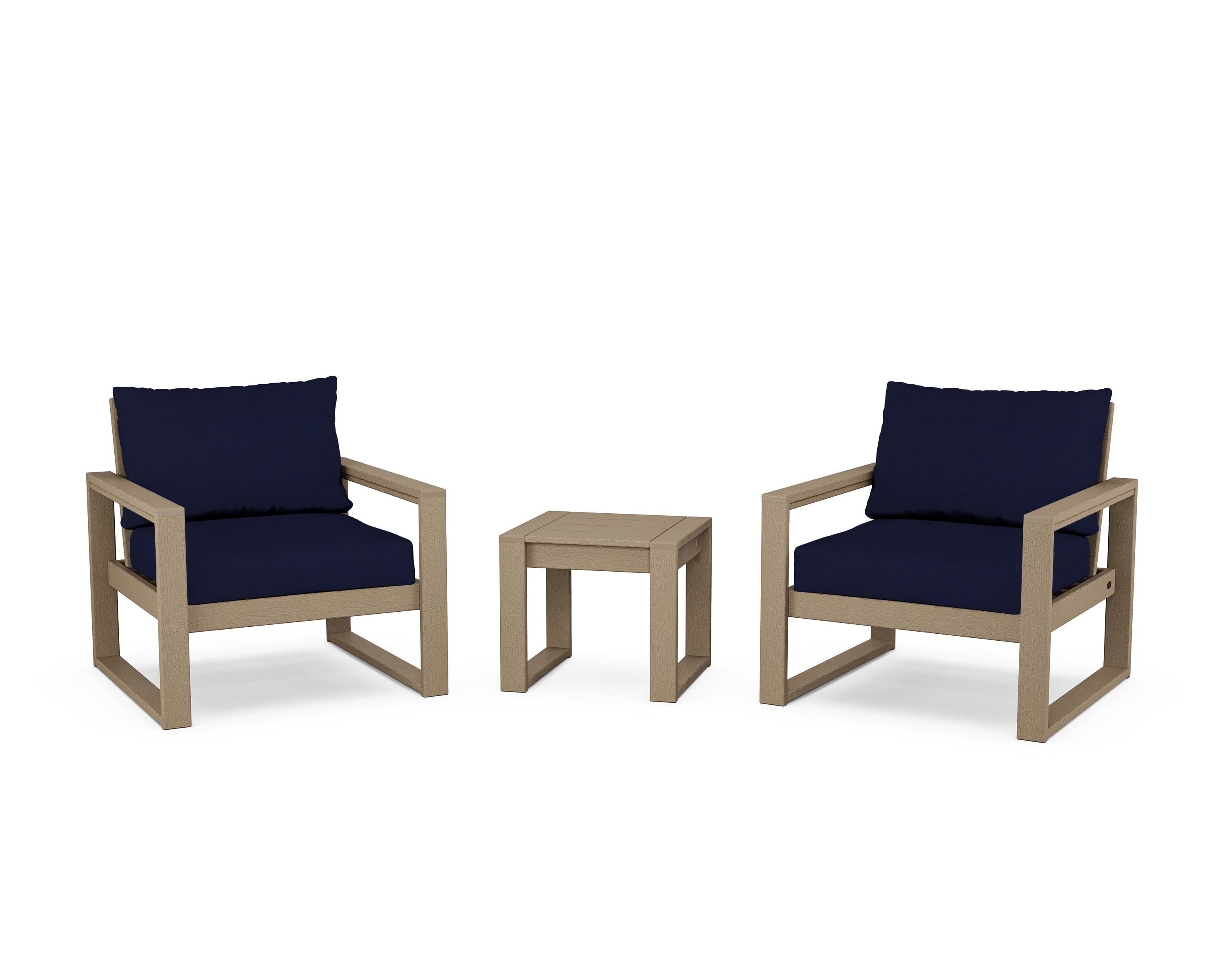 POLYWOOD® EDGE Sectional 3-Piece Deep Seating Set in Vintage Sahara / Navy