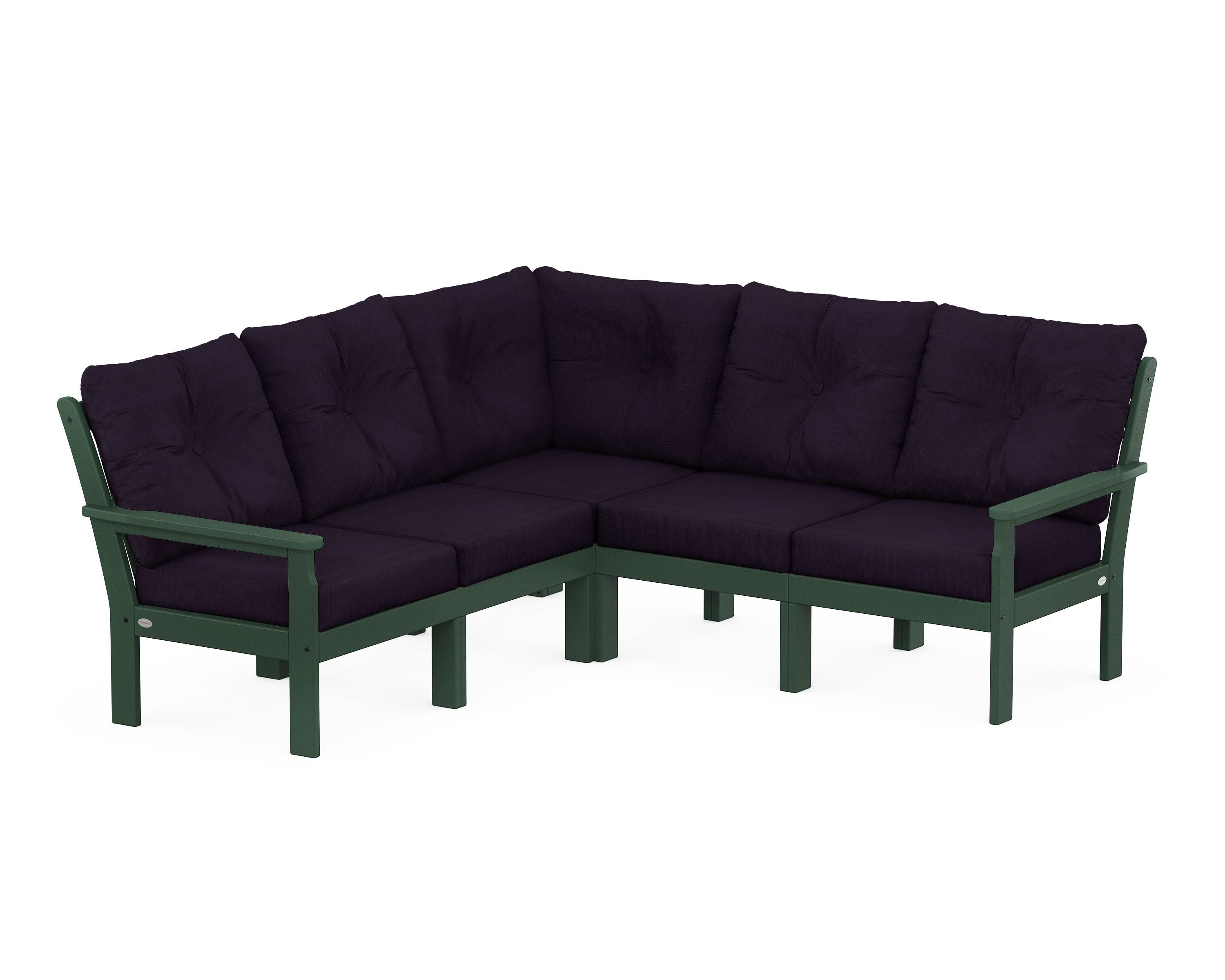 POLYWOOD® Vineyard 5-Piece Sectional in Green / Navy Linen