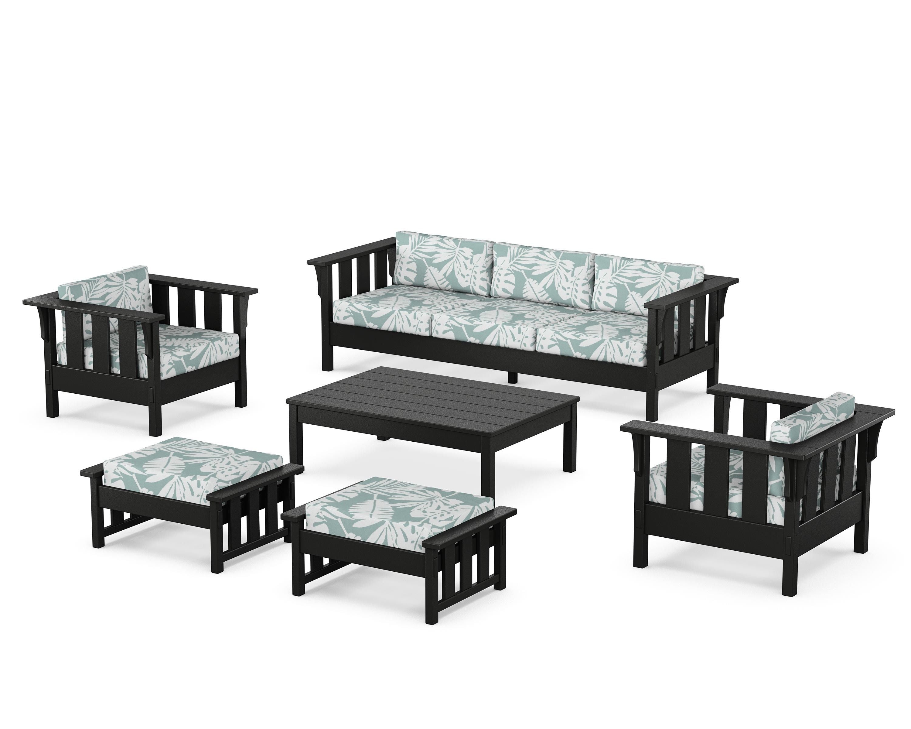 Martha Stewart by POLYWOOD® Acadia 6-Piece Lounge Sofa Set in Black / Leaf Glacier Spa
