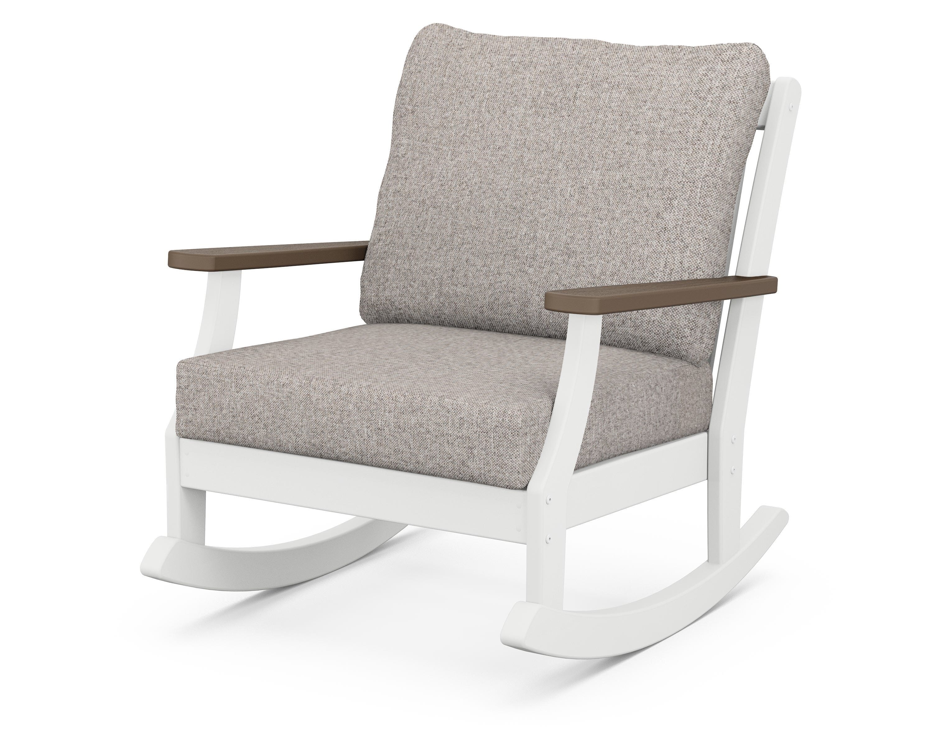 POLYWOOD® Braxton Deep Seating Rocking Chair in White / Kona / Weathered Tweed