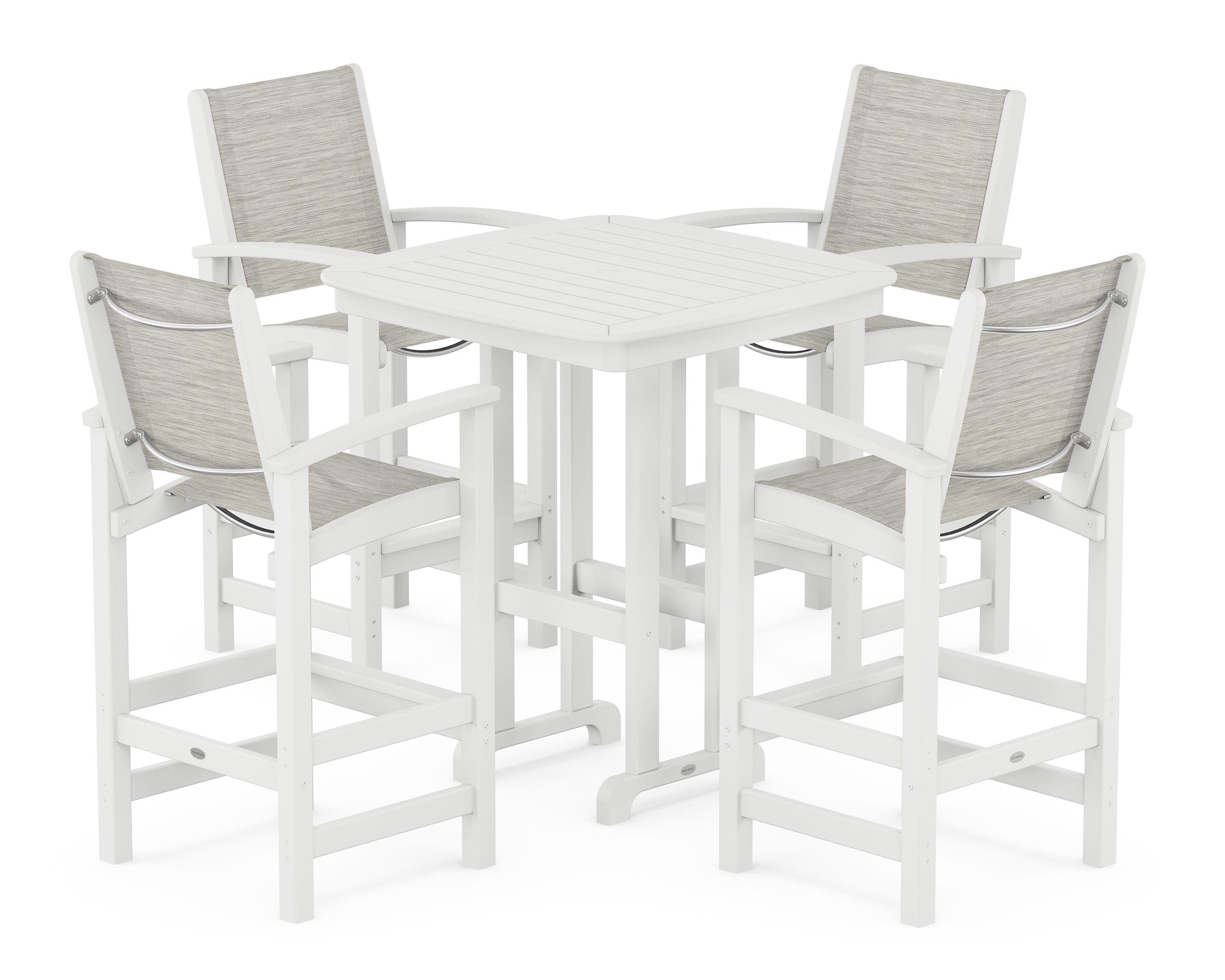POLYWOOD® Coastal 5-Piece Bar Set in White / Birch Sling