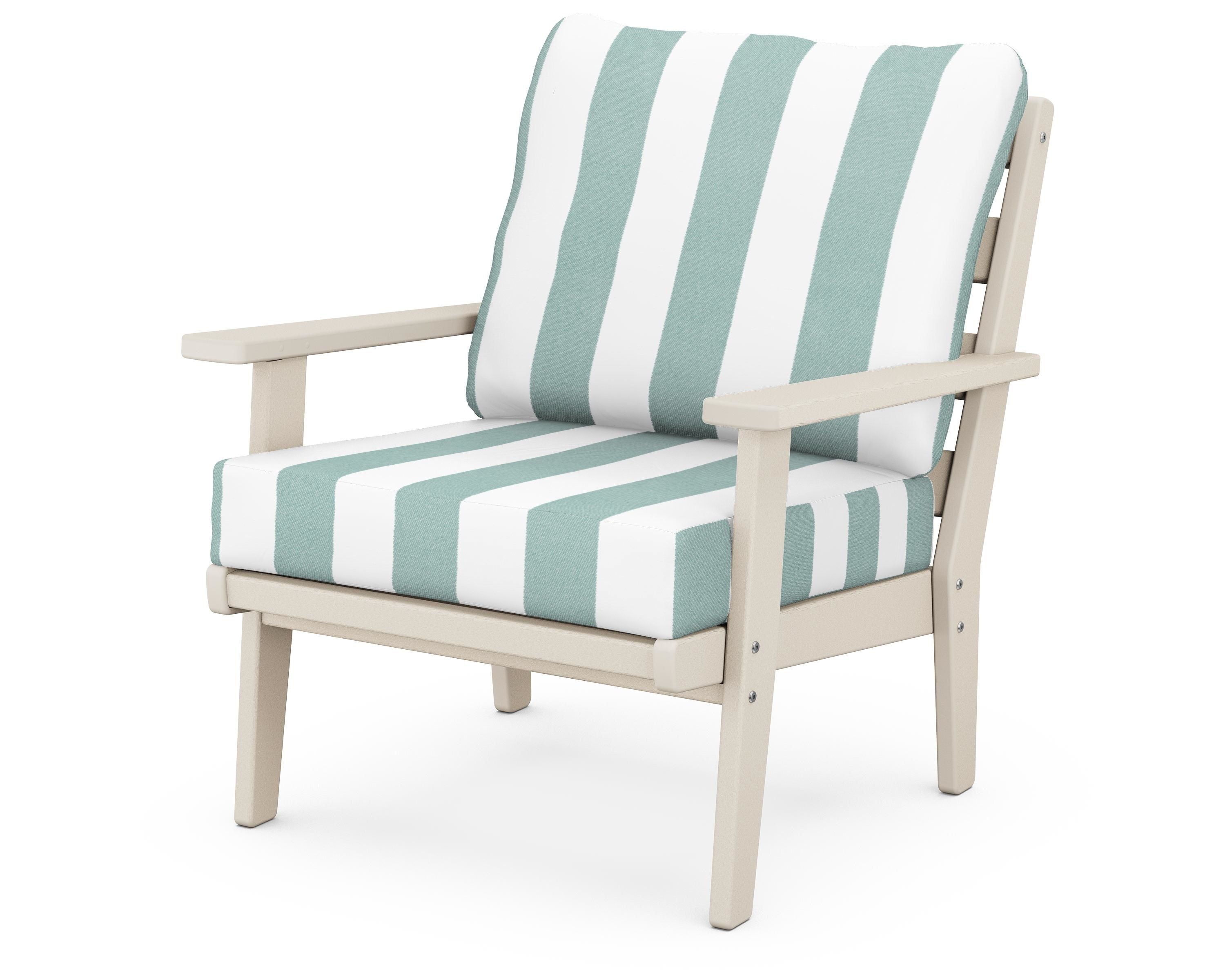 POLYWOOD® Grant Park Deep Seating Chair in Sand / Cabana Stripe Glacier Spa