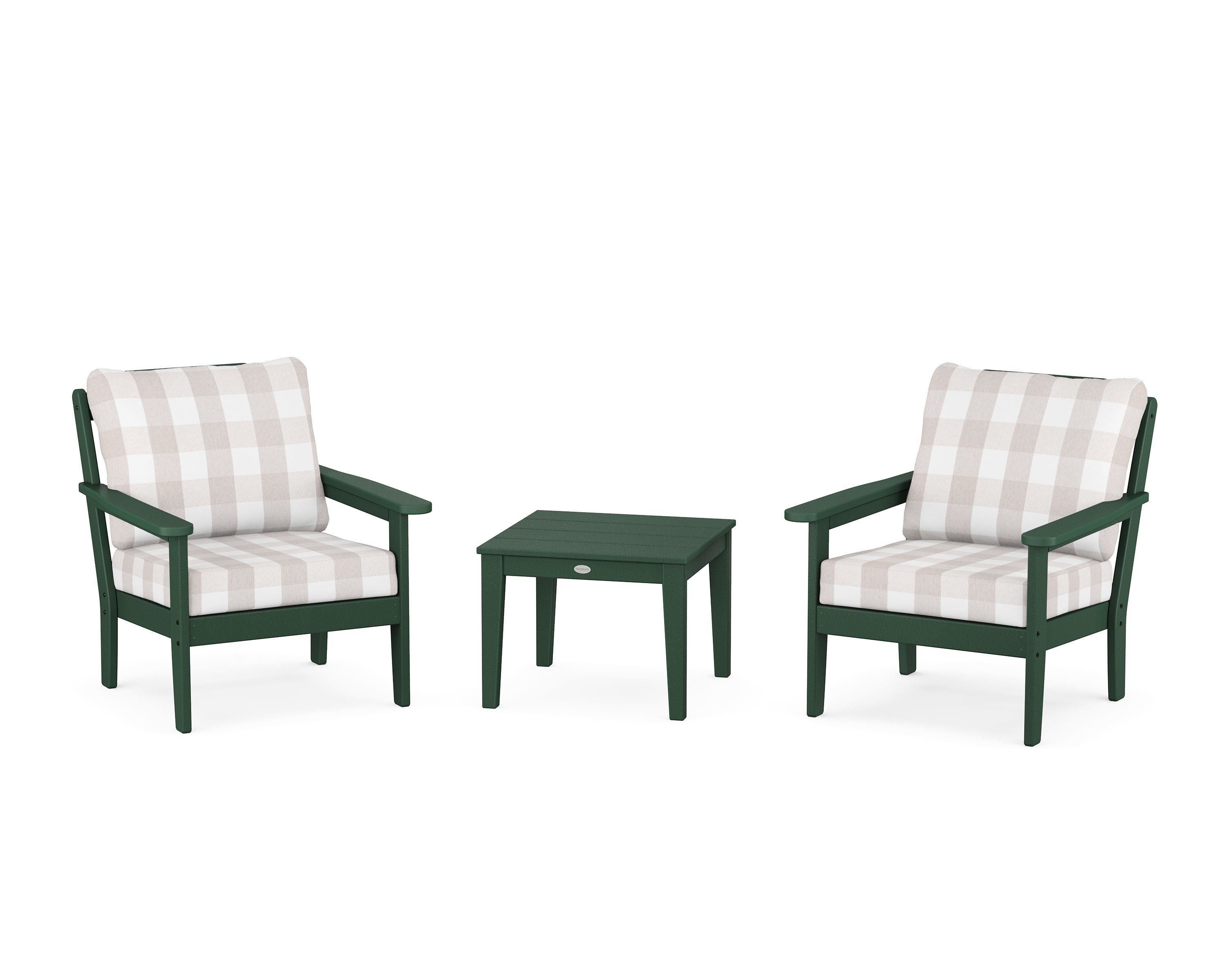 Country Living Cottage 3-Piece Deep Seating Set in Green / Buffalo Plaid Dune Burlap