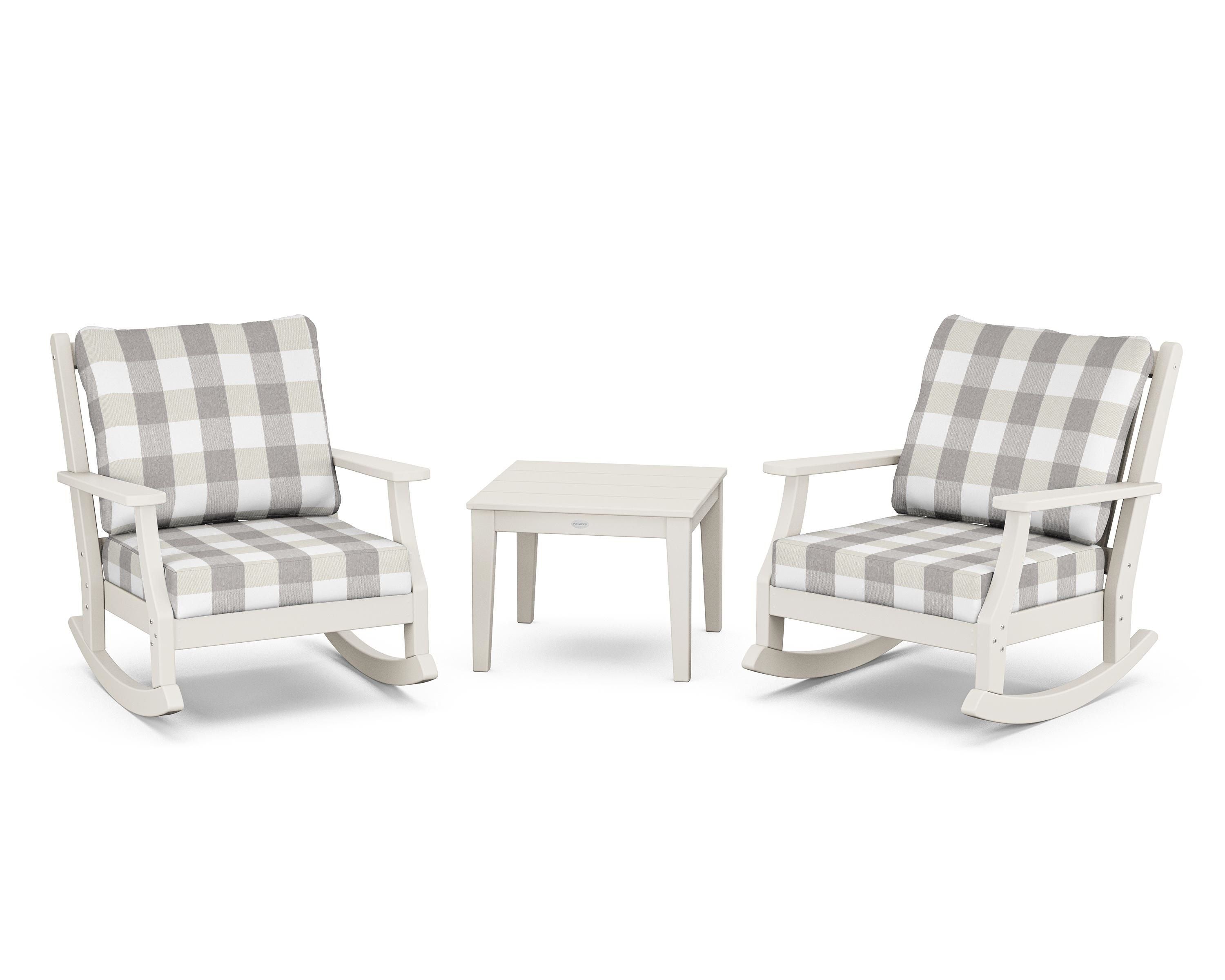 Country Living Wovendale 3-Piece Deep Seating Rocker Set in Sand / Buffalo Plaid Grey Mist