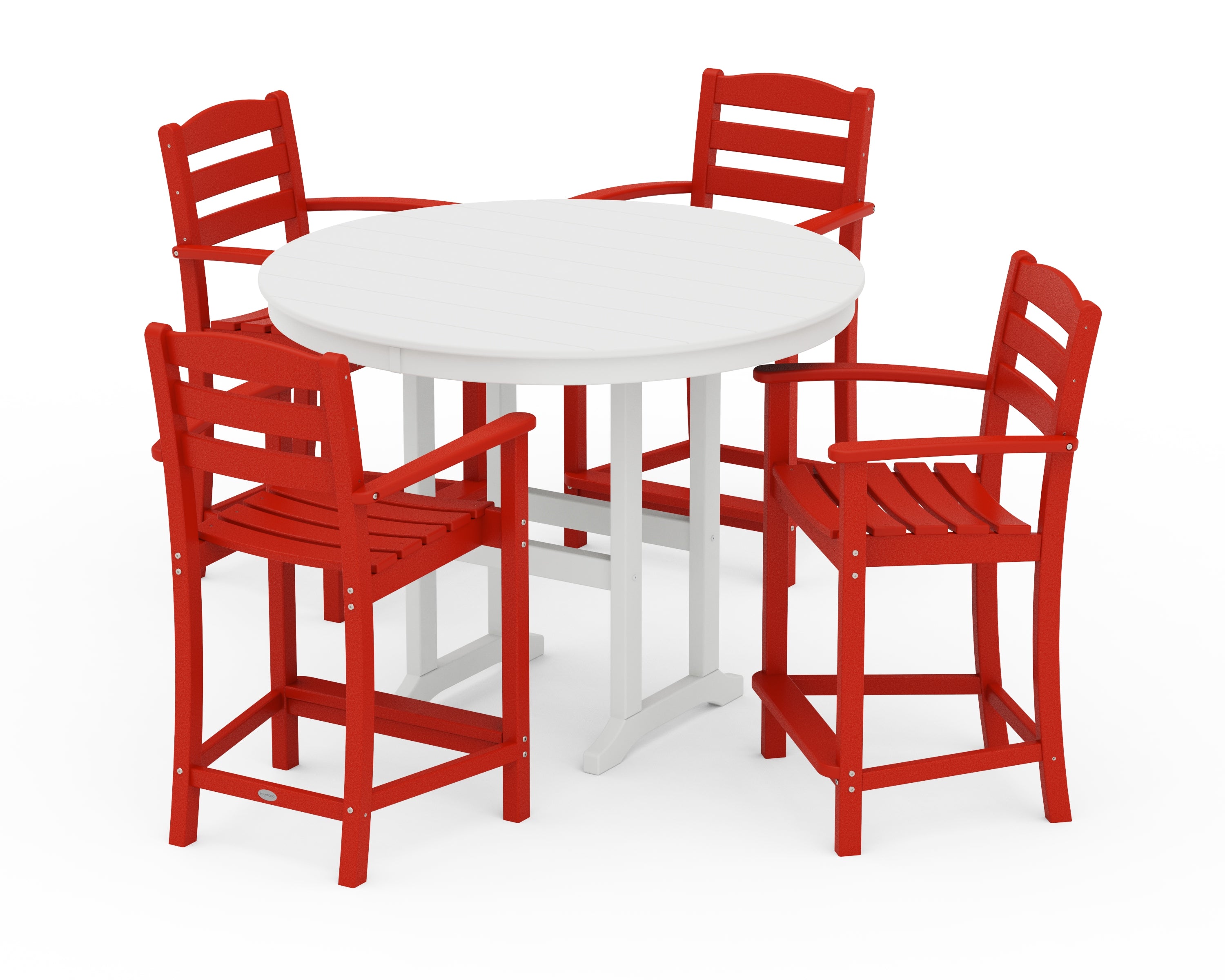 POLYWOOD® La Casa Café 5-Piece Round Farmhouse Counter Set in Sunset Red / White