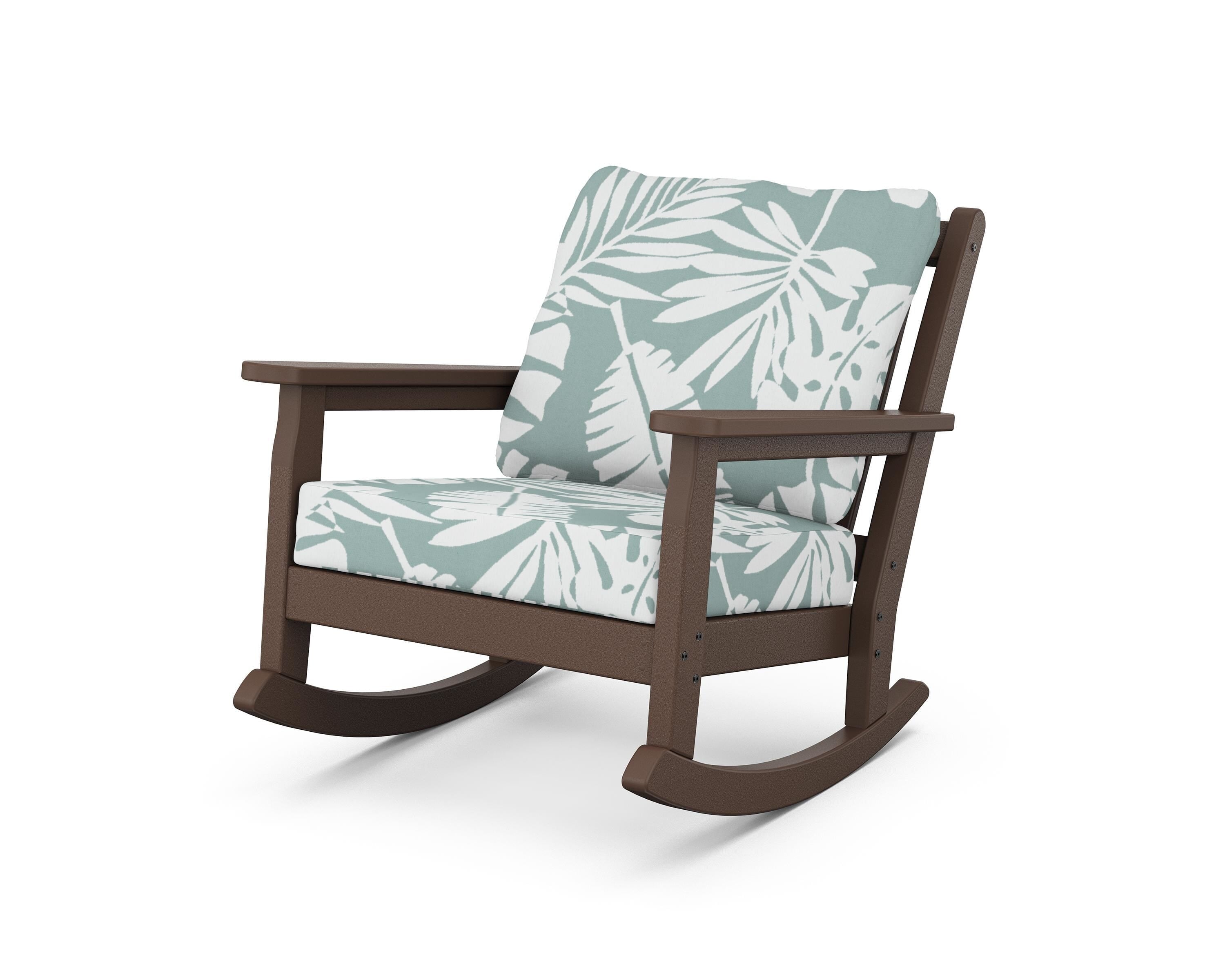 POLYWOOD® Chippendale Deep Seating Rocking Chair in Mahogany / Leaf Glacier Spa