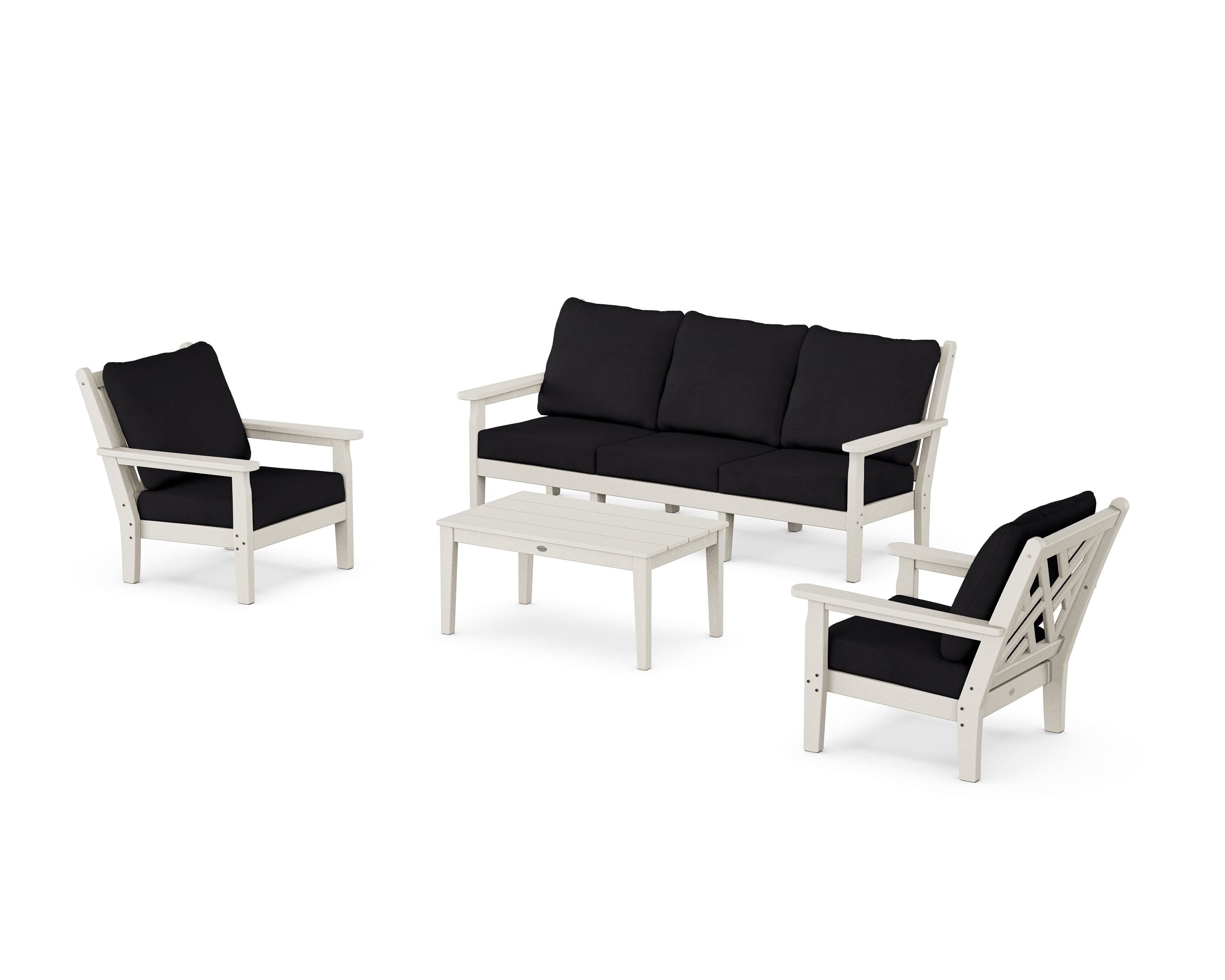 POLYWOOD® Chippendale 4-Piece Deep Seating Set with Sofa in Sand / Midnight Linen