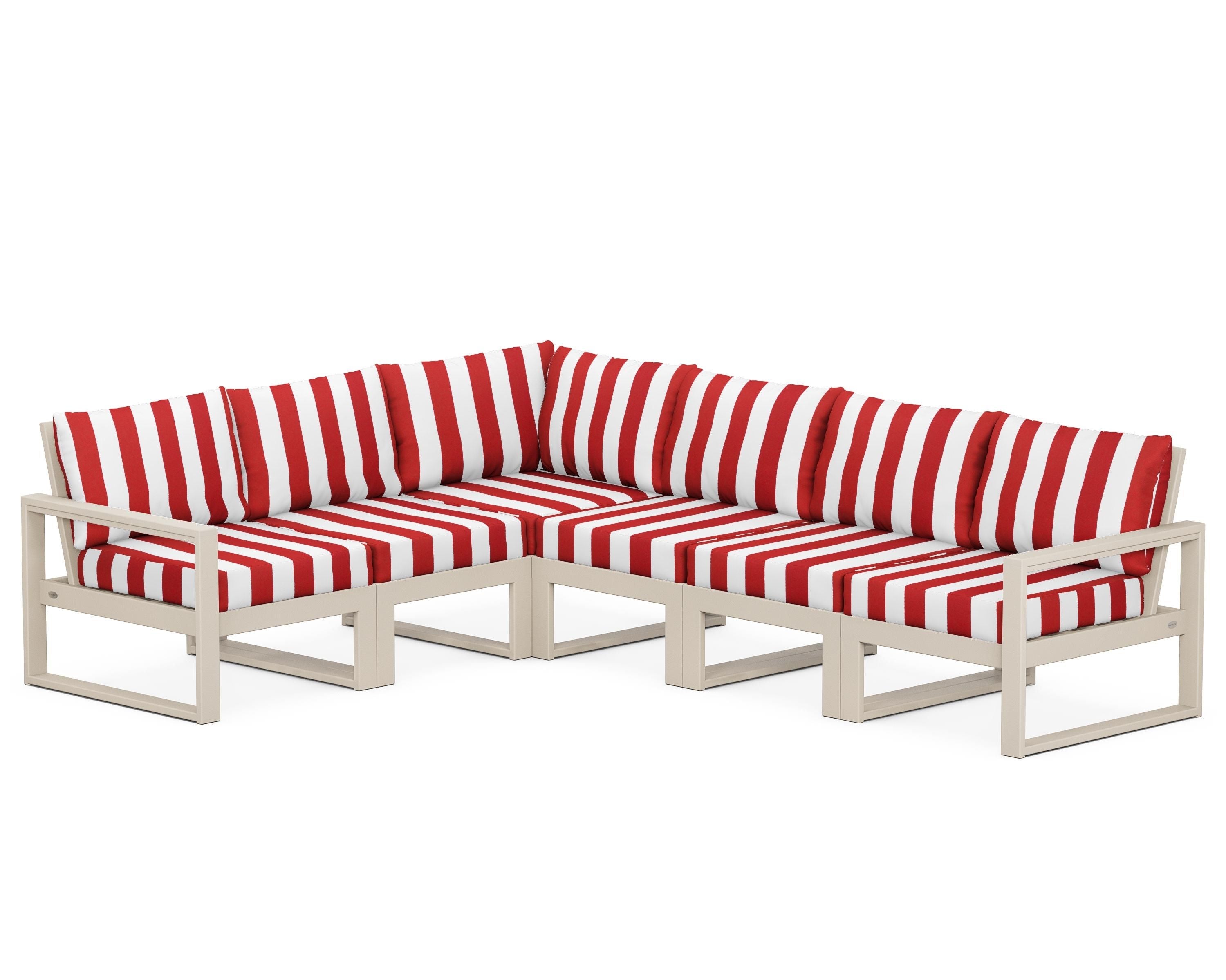 POLYWOOD® EDGE 6-Piece Modular Deep Seating Set in Sand / Cabana Stripe Crimson