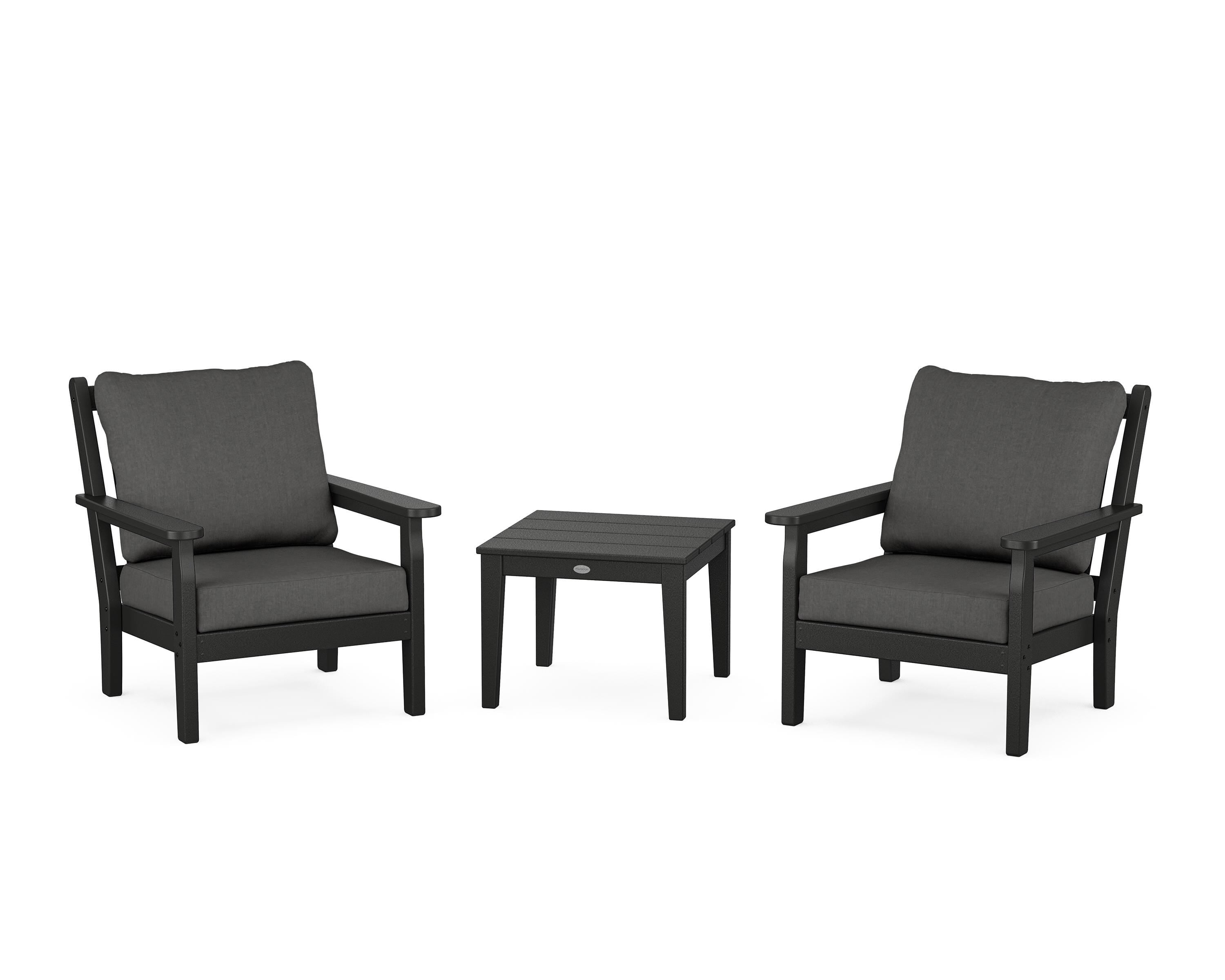 POLYWOOD® Chippendale 3-Piece Deep Seating Set in Black / Spectrum Carbon