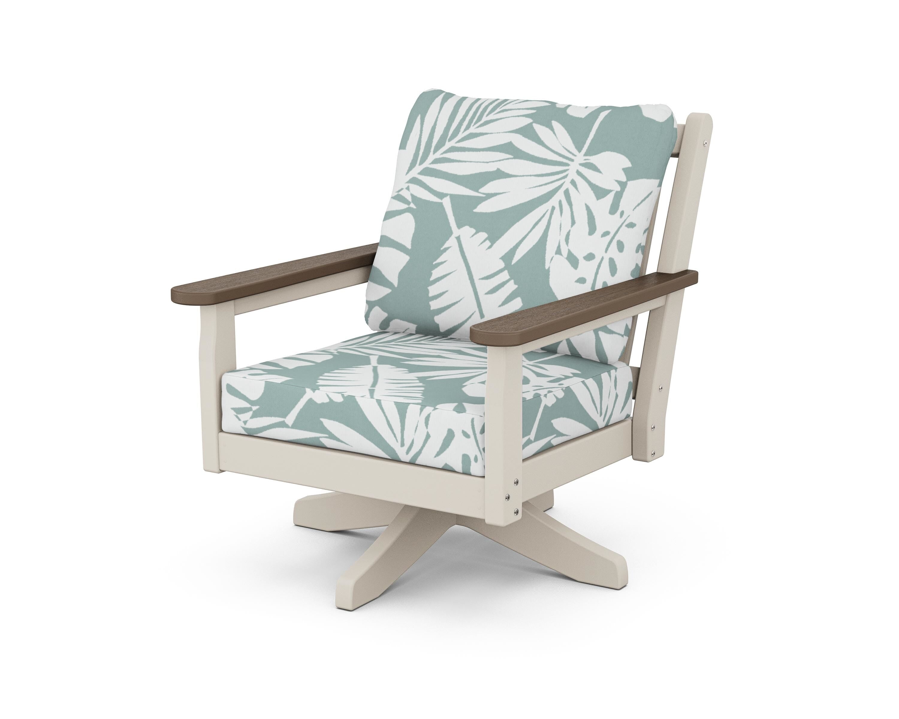 POLYWOOD® Chippendale Deep Seating Swivel Chair in Sand / Kona / Leaf Glacier Spa