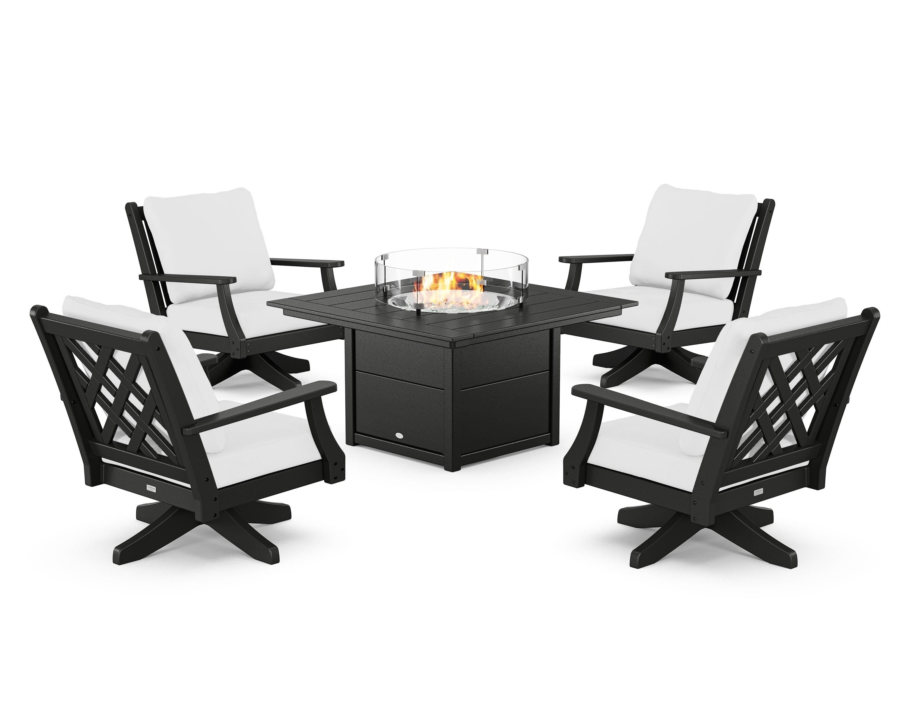 Country Living Wovendale 5-Piece Deep Seating Swivel Conversation Set with Fire Pit Table in Black / Natural