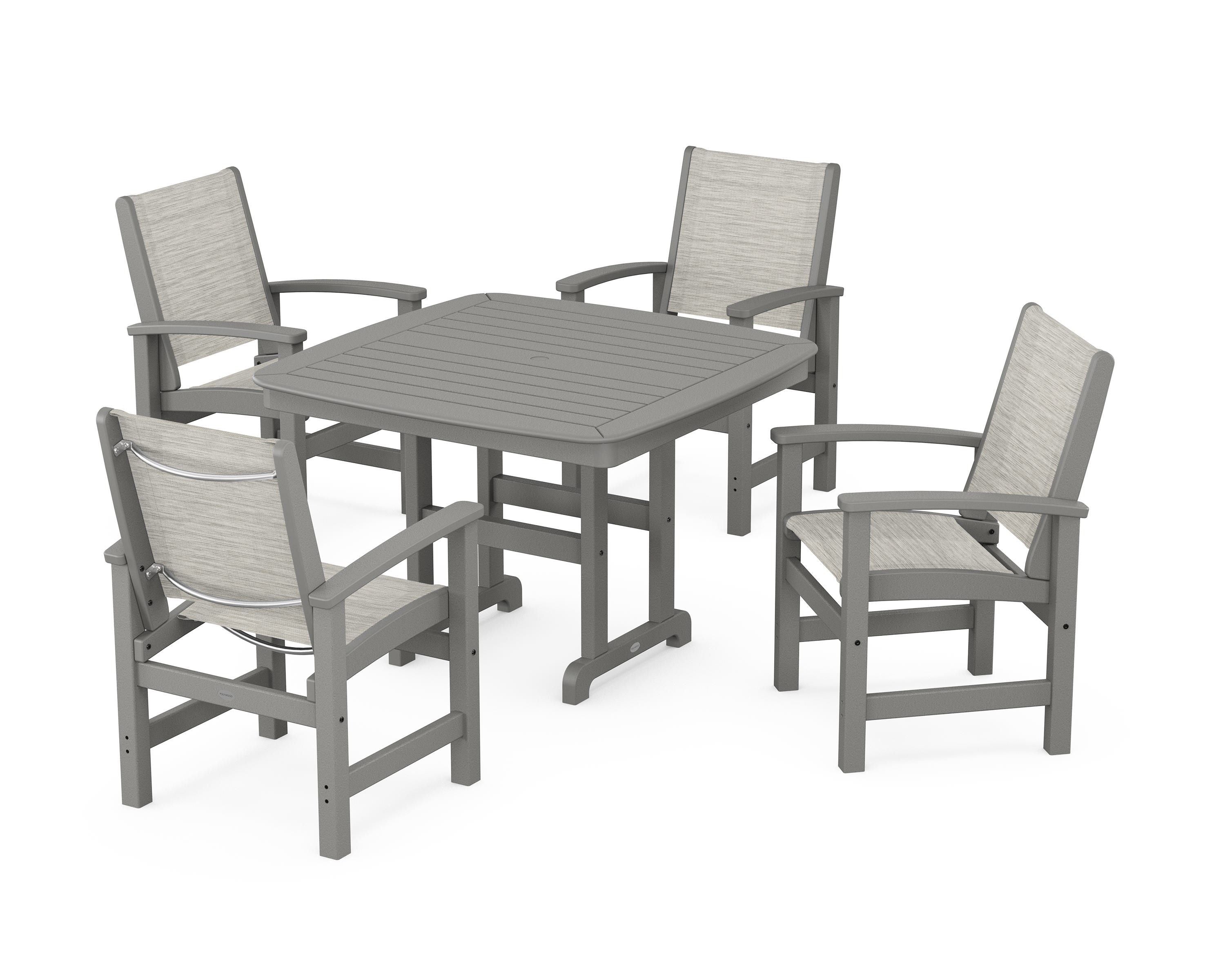 POLYWOOD® Coastal 5-Piece Dining Set in Slate Grey / Birch Sling