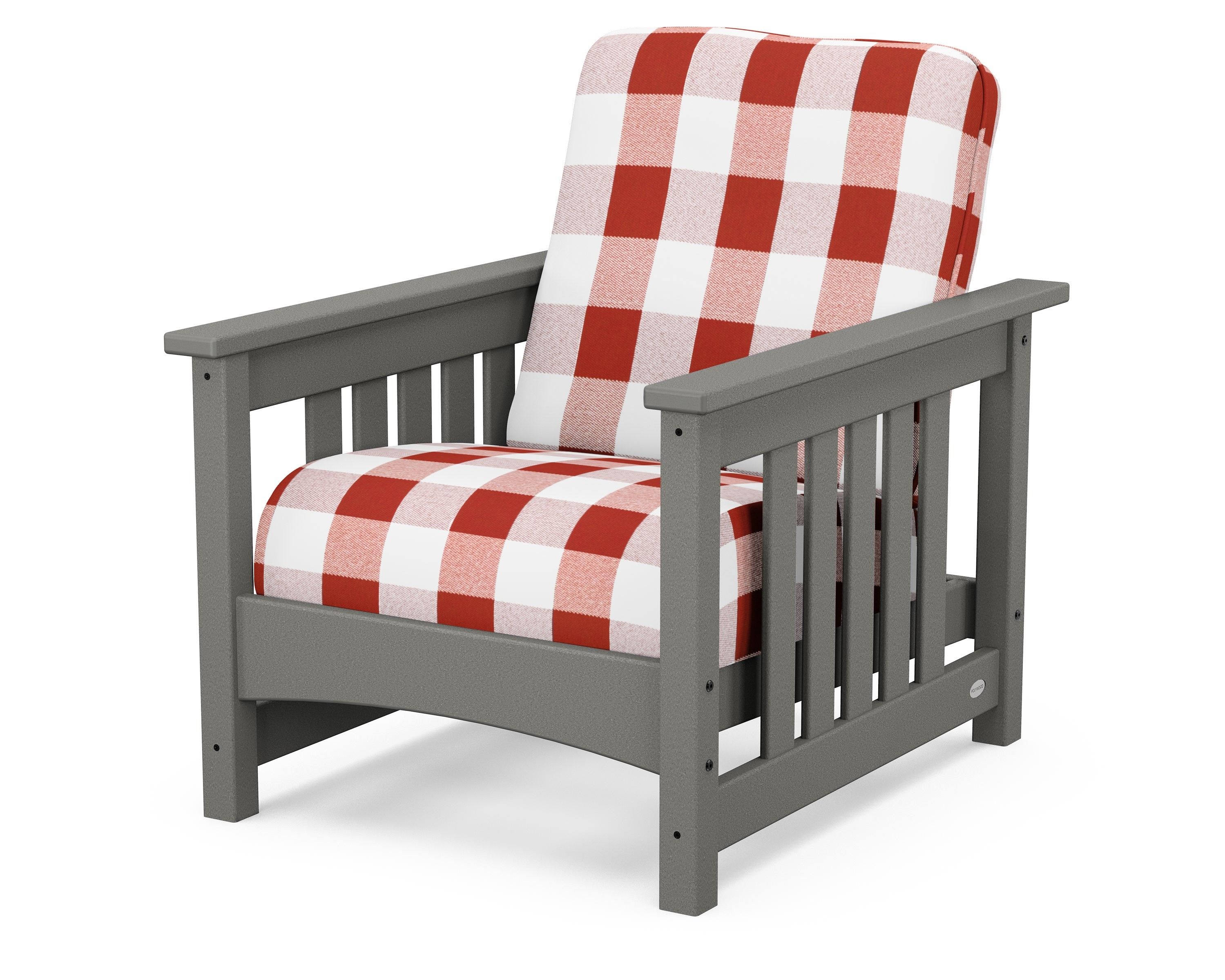 POLYWOOD® Club Mission Chair in Slate Grey / Buffalo Plaid Crimson